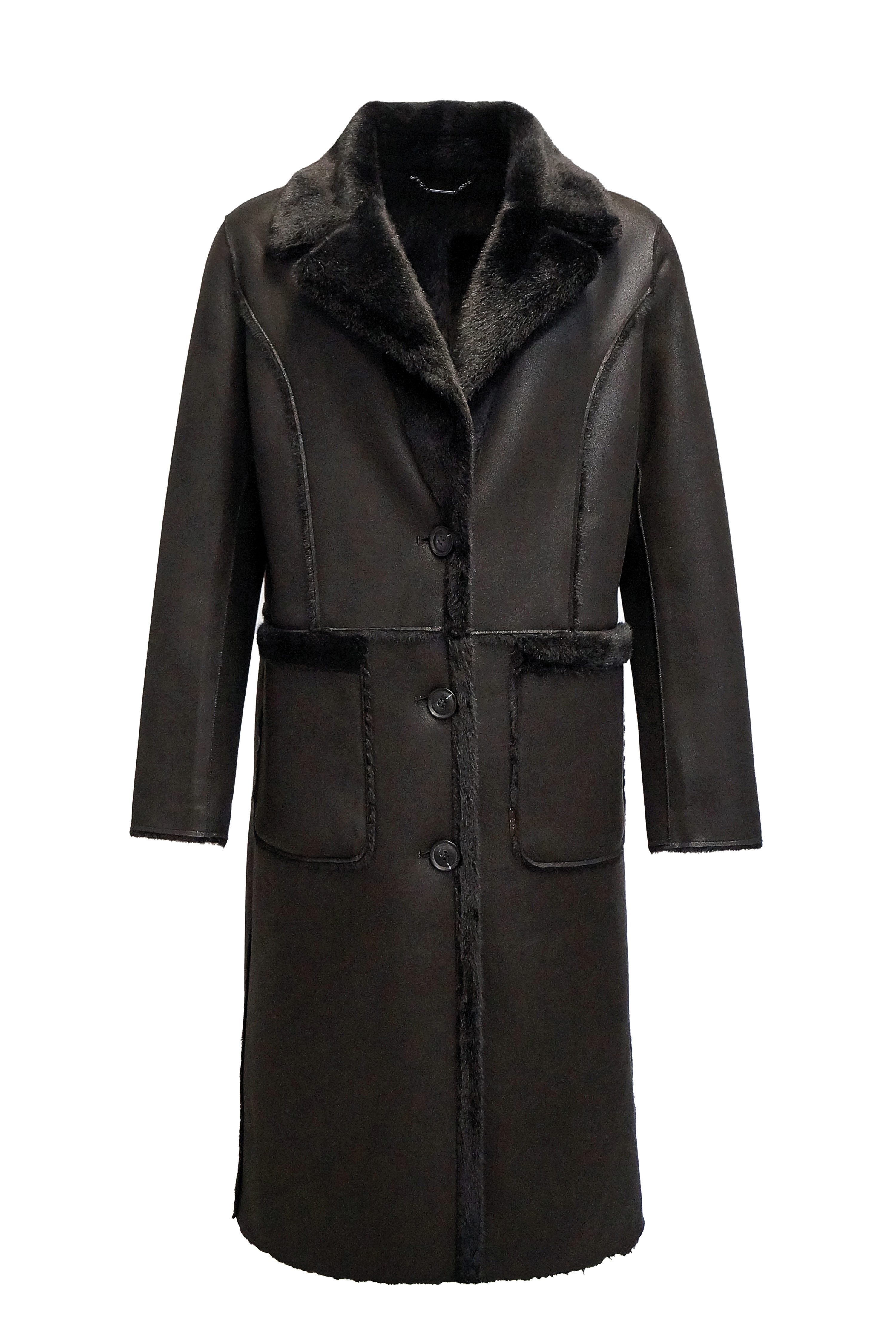 FUNK since 1776 Lederimitatmantel stylisch lang mit Reverskragen aus Fellim günstig online kaufen