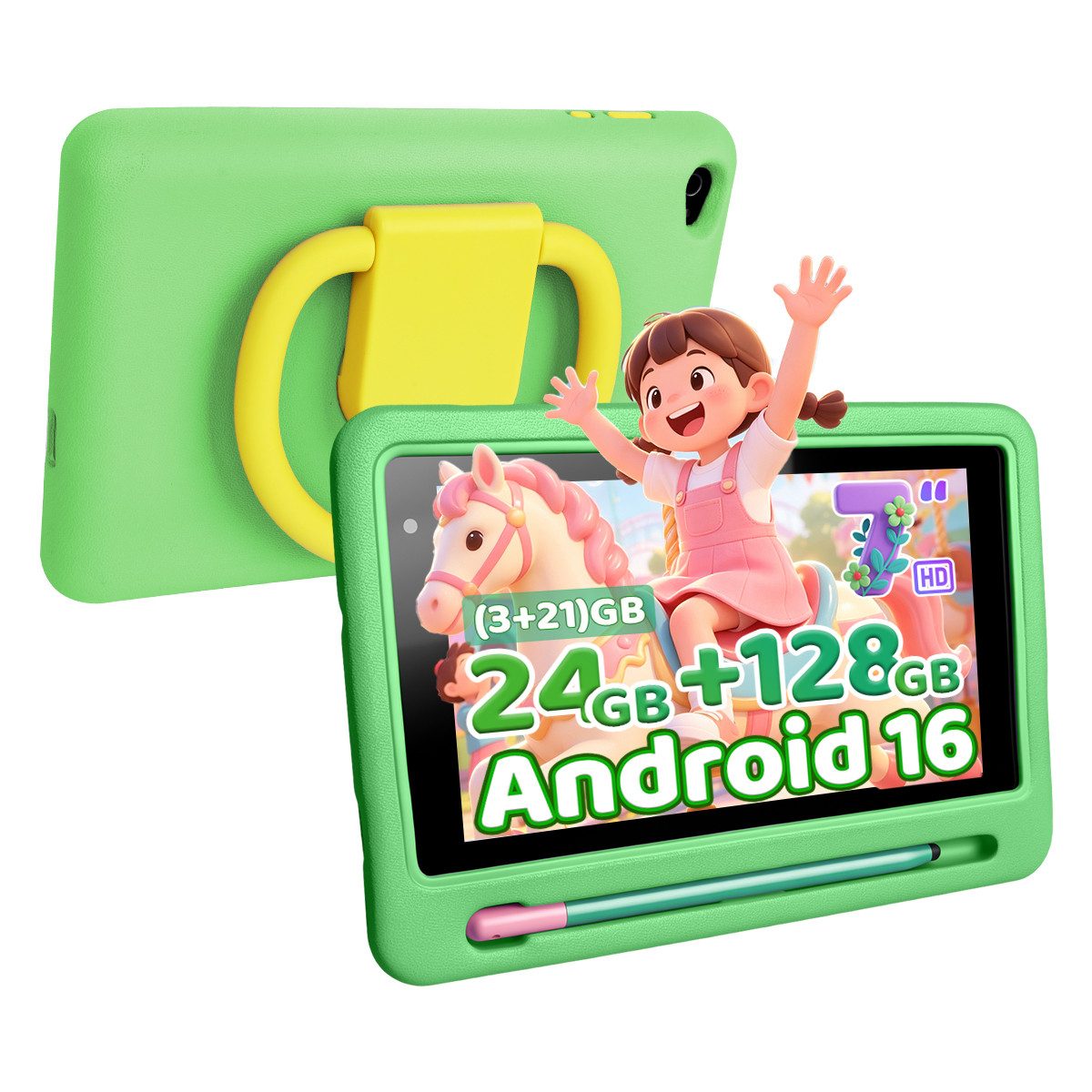 BUFO 7 Zoll mit Robuster Hülle, 32/64/128GB, WiFi Bluetooth Android Kinder Tablet (7", 128 GB, Android 16, WiFI, Elternkontrolle, Lernapps, Kinder-Modus)