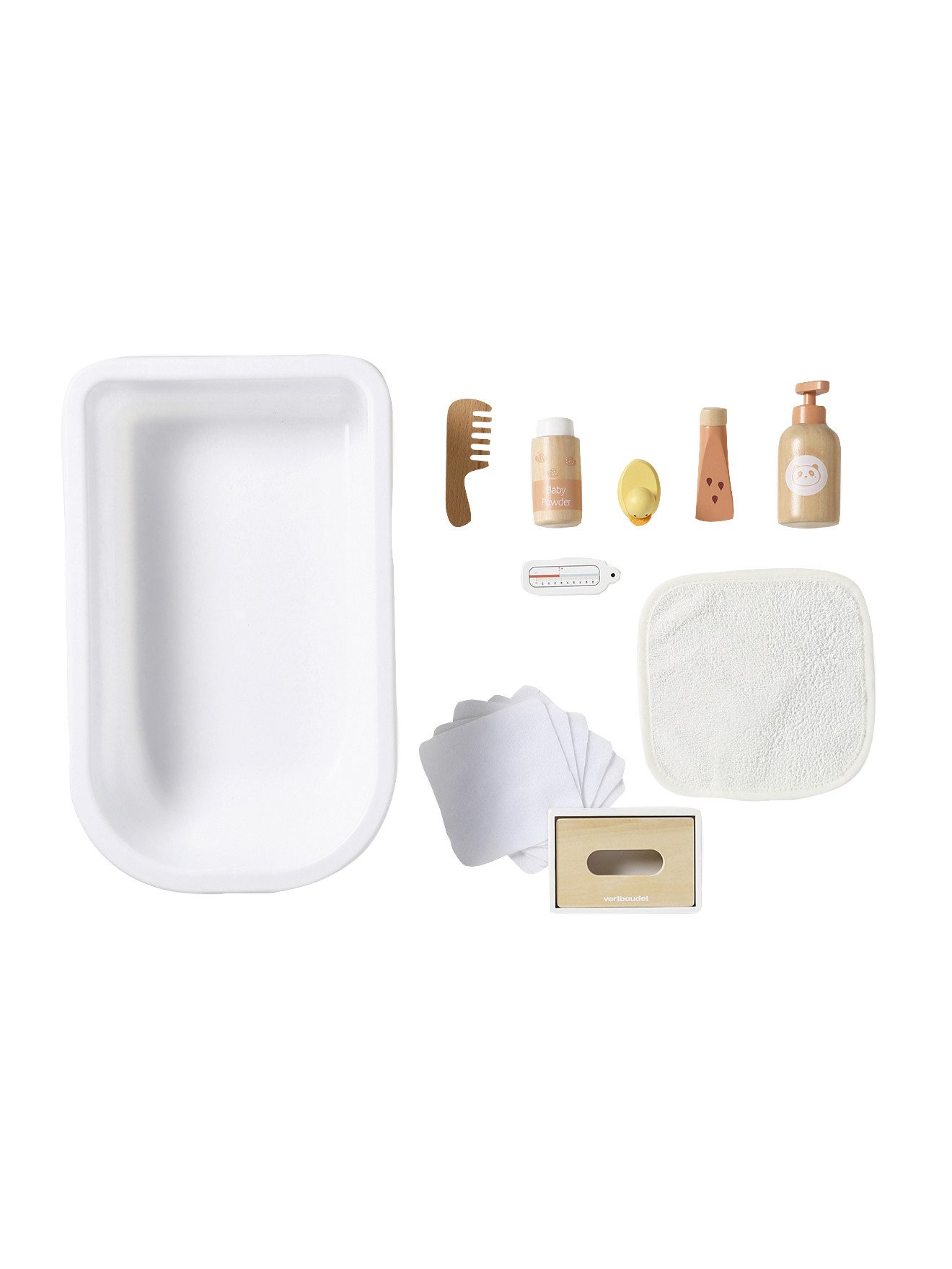 vertbaudet Puppen Accessoires-Set Puppen-Badewanne mit Zubehör aus Holz FSC günstig online kaufen