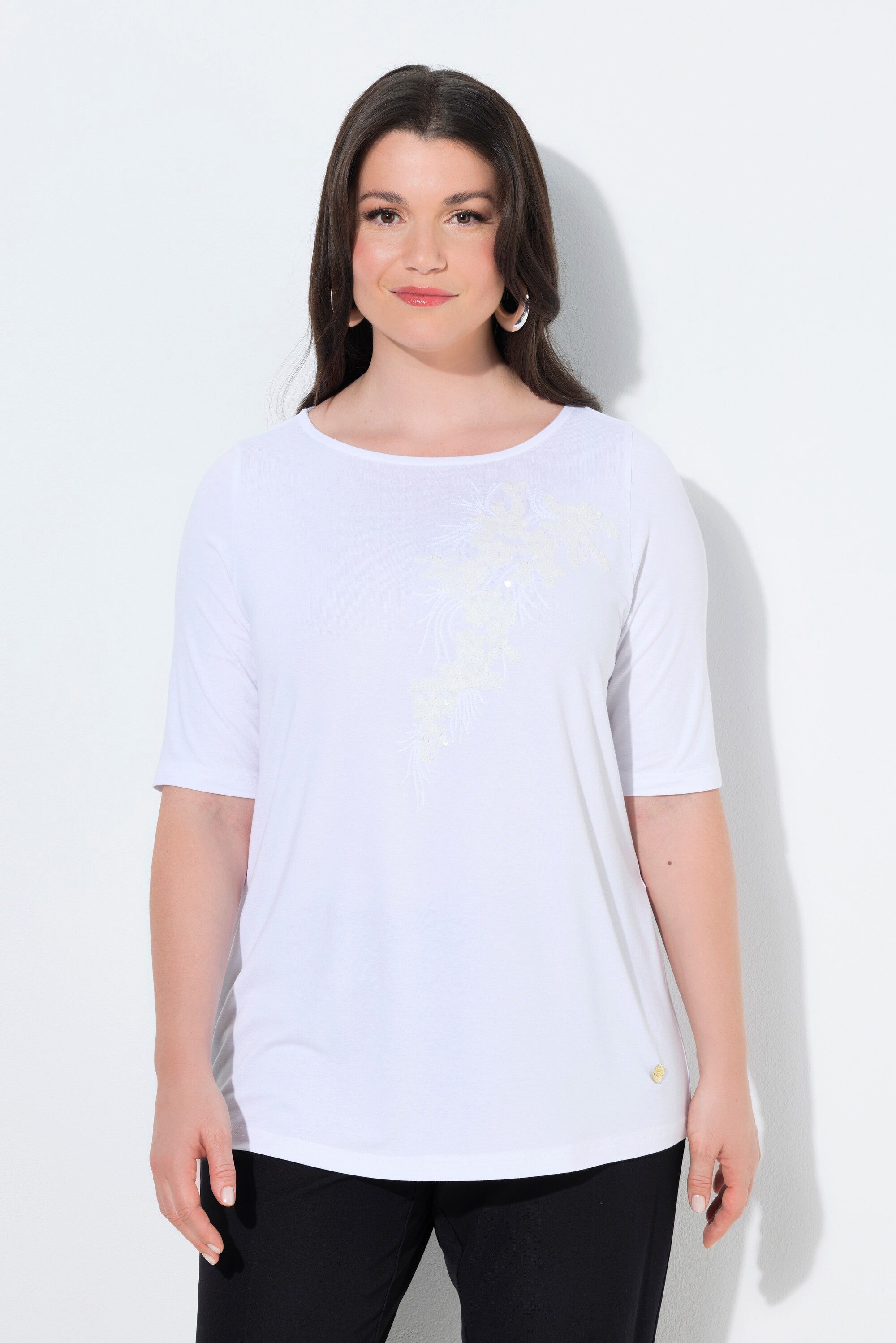 Ulla Popken T-Shirt T-Shirt Pailletten-Motiv U-Boot-Ausschnitt Halbarm