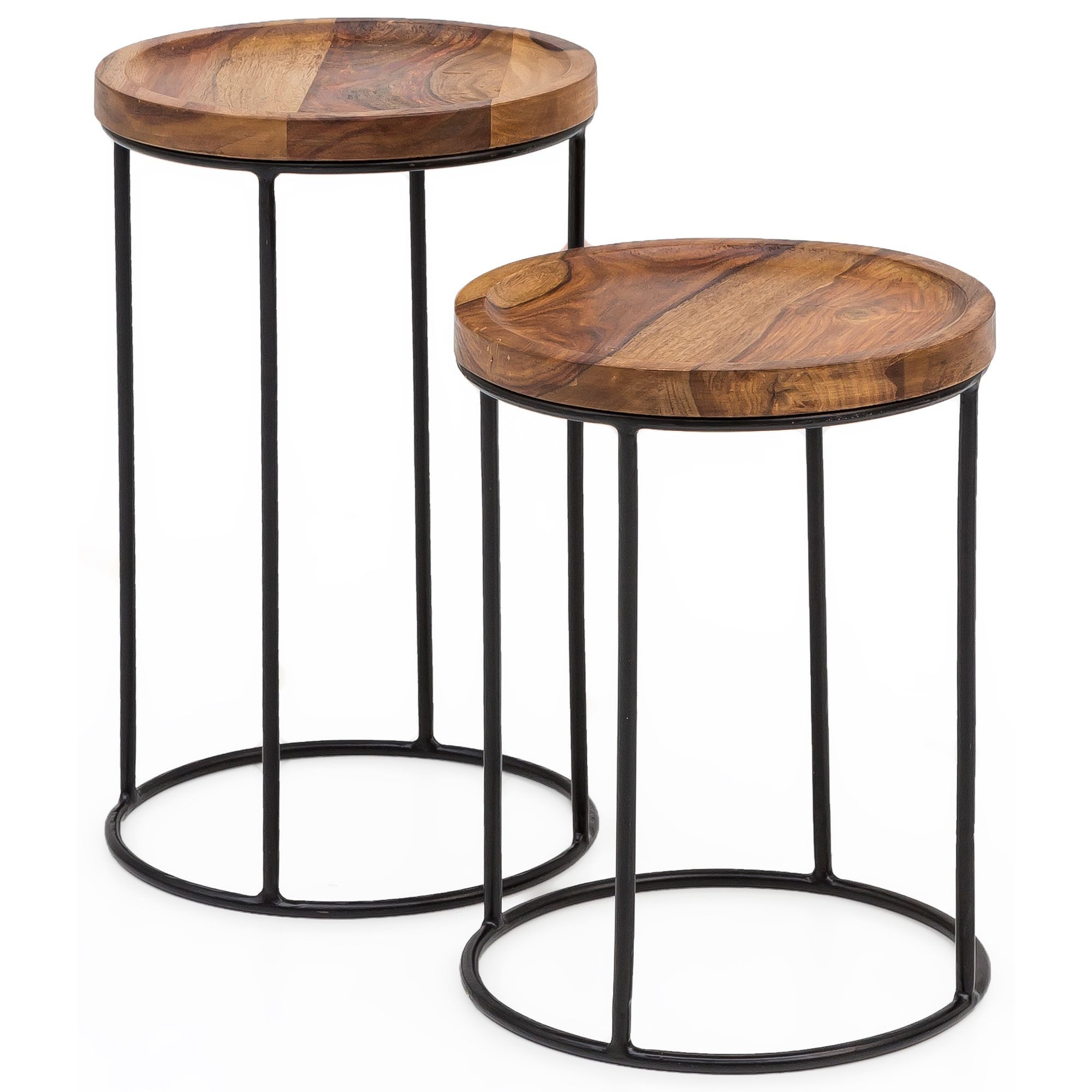 Beistelltisch Design Satztisch Massivholz, Walnuss finish Metall 2er Set K