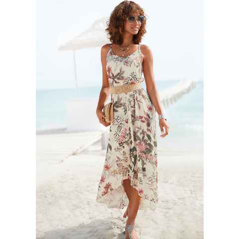 LASCANA Maxikleid mit Blumenprint, leichtes Sommerkleid im Vokuhila-Stil, Strandkleid