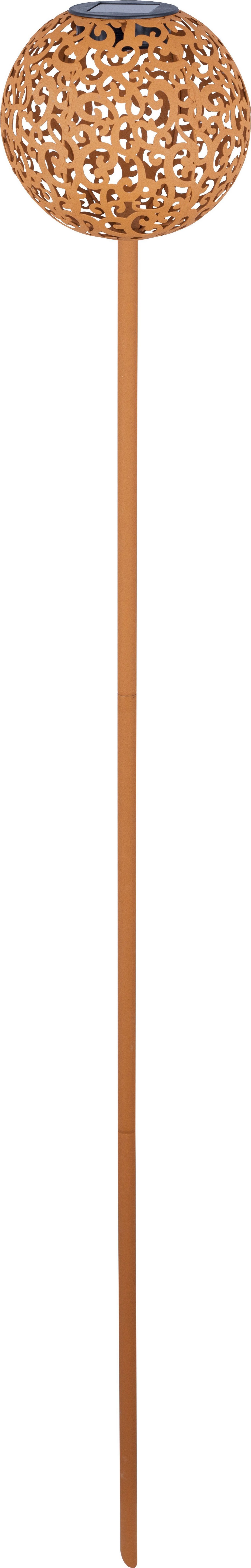 Dehner LED Solarleuchte Solarstab Kugelleuchte Lagos, warmweiß, Ø 16 cm, Höhe 120 cm, Warmweiß, Dekostab in Rostoptik, wetterfest, solarbetrieben