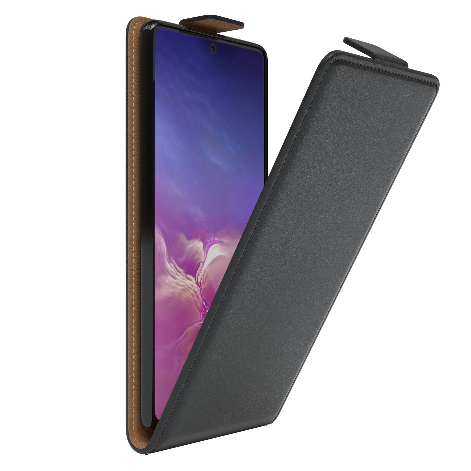 EAZY CASE Handyhülle Flipcase für Samsung Galaxy S10 Lite 6,7 Zoll, Tasche Klapphülle Handytasche zum Aufklappen Etui Kunstleder Schwarz