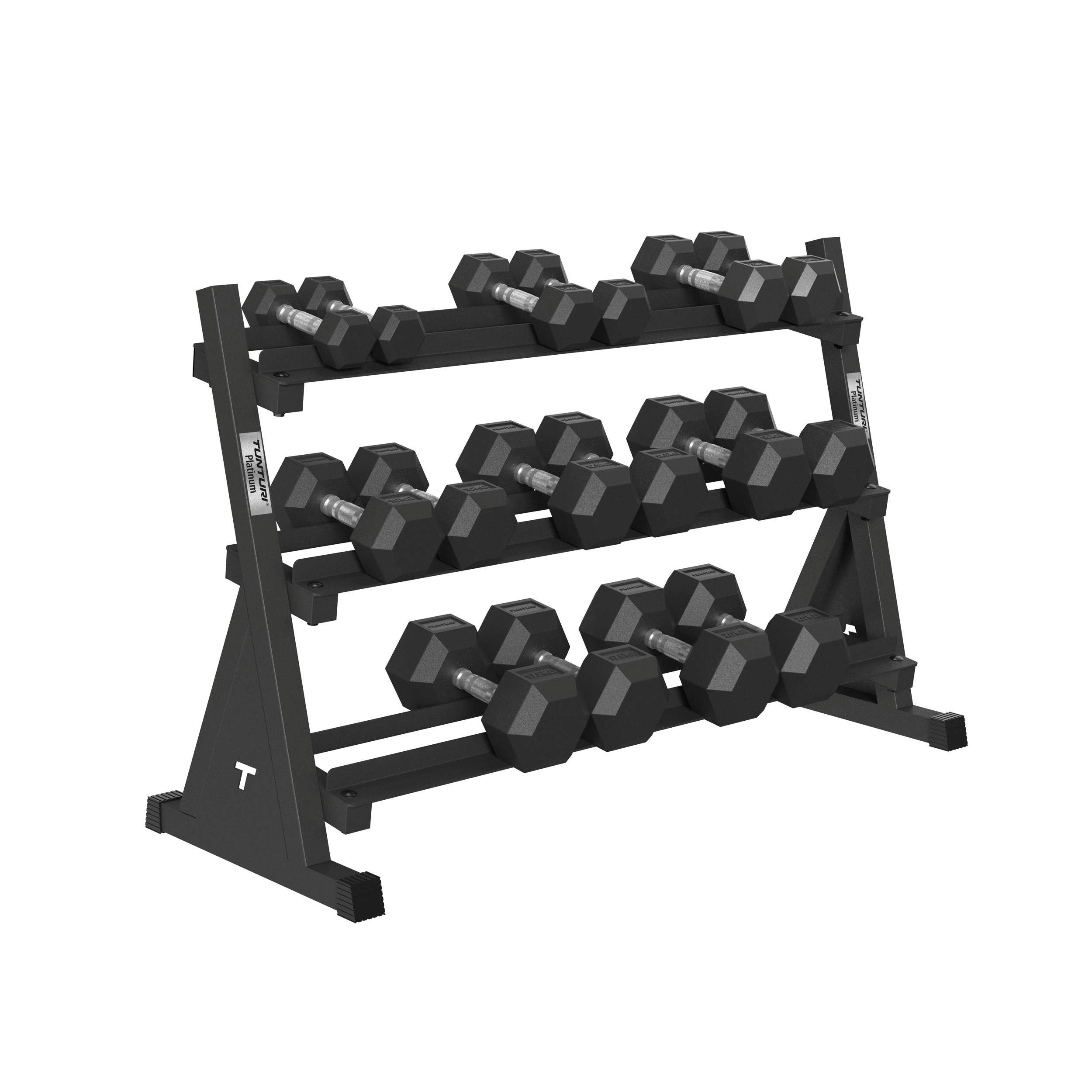 Tunturi Dumbbell Platinum Hexa Gummi Kurzhantel Sets inkl. Kurzhantelständer - (8 Sets