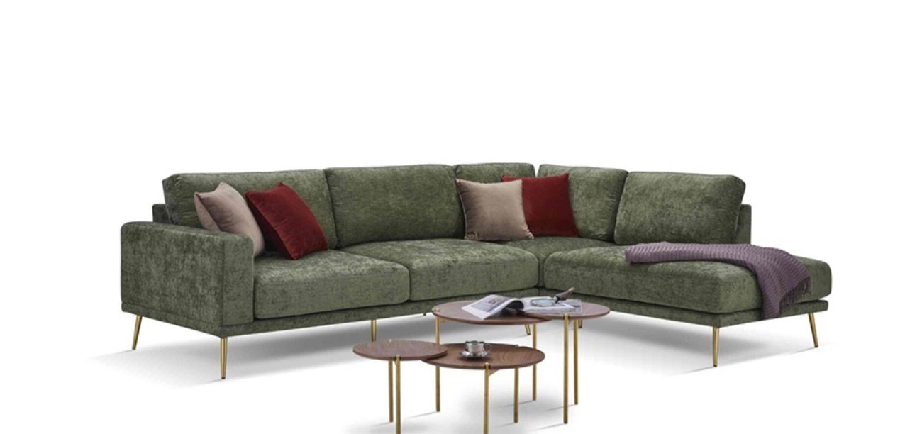 L-Form Garnitur Wohnlandschaft Grün Stoff Design Ecksofa Couch JVmoebel Ecksofa,