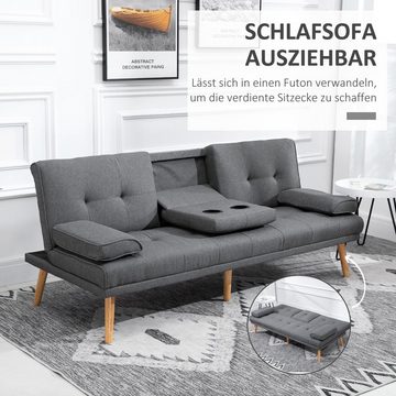 HOMCOM Schlafsofa 3-Sitzer-Sofa, Bettsofa mit Klappbarem Tisch, Stoffsofa 1 Teile, wahlweise mit Bettfunktion