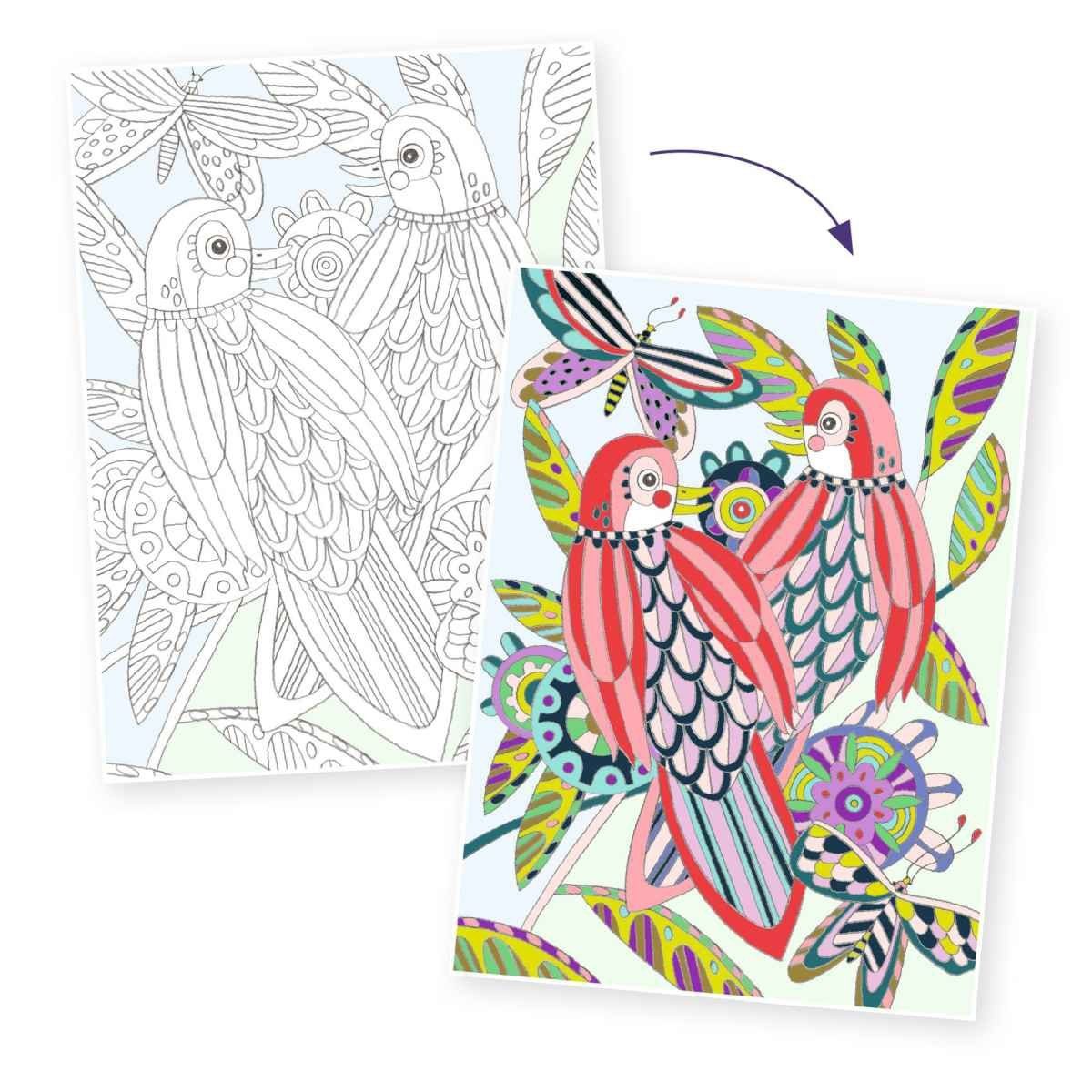 DJECO Kreativset Ausmalbilder XL Colouring Gallery 38 x 28 cm 3 Ausmalbilder Poster