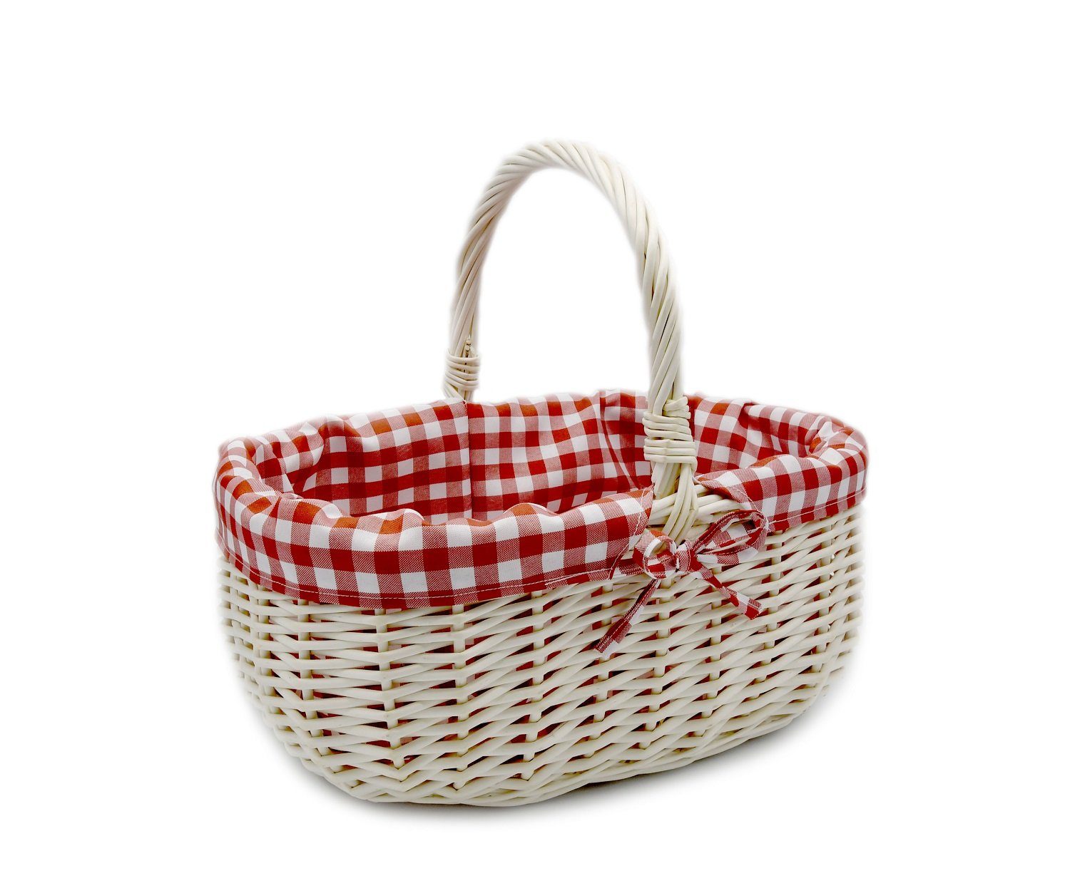 MyBer® Einkaufskorb Korb Weidenkorb Picknickkorb 33/23/13cm (27cm mit Henkel). Handarbeit, Stabiler Tragekorb aus Weide Vollweide weiß mit Stoffeinlage.