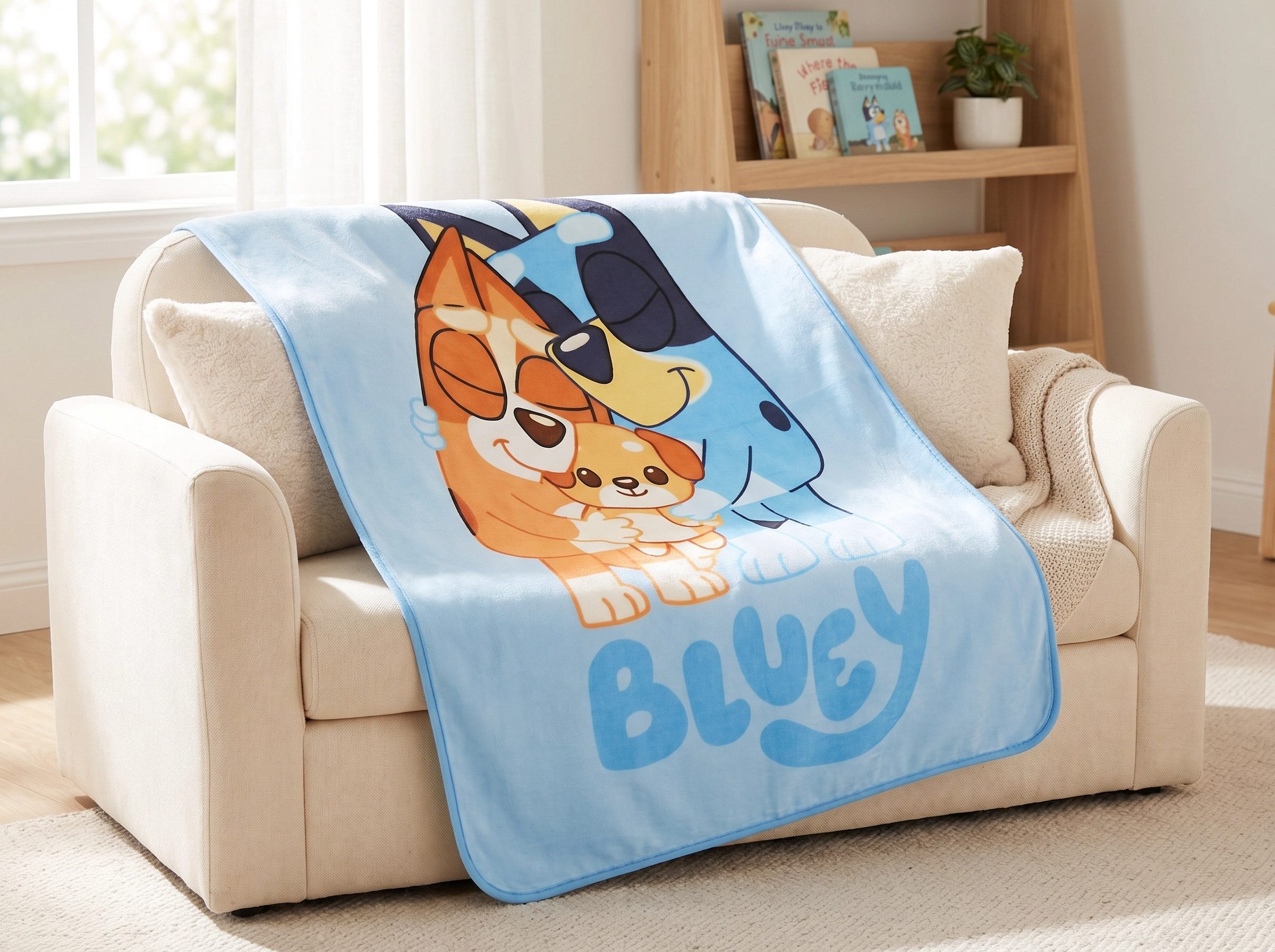 Wohndecke Bluey und Bingo Kinder Fleecedecke leichte Kuscheldecke 100x150, Bluey