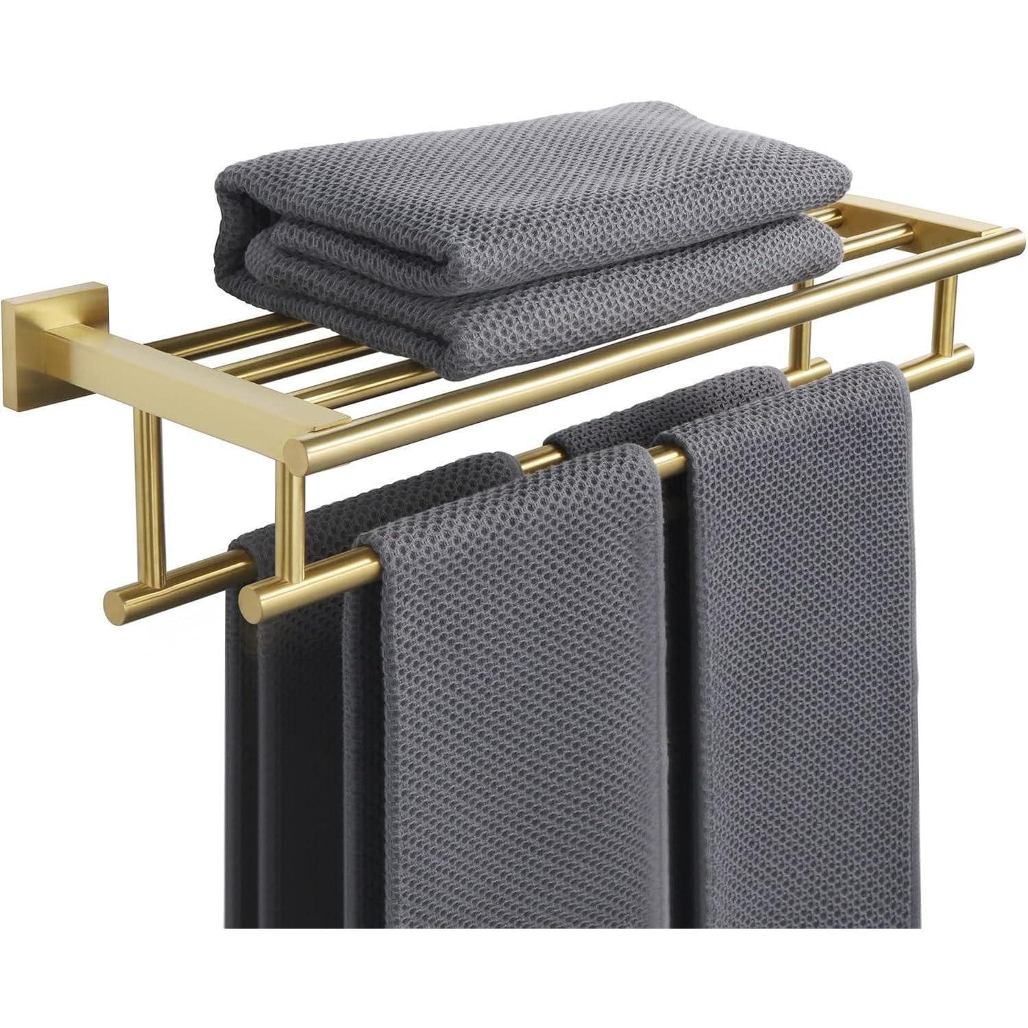 LuxusKollektion Handtuchstange Handtuchhalter Wand Edelstahl Ablage Bohren Badezimmer Gold 50cm