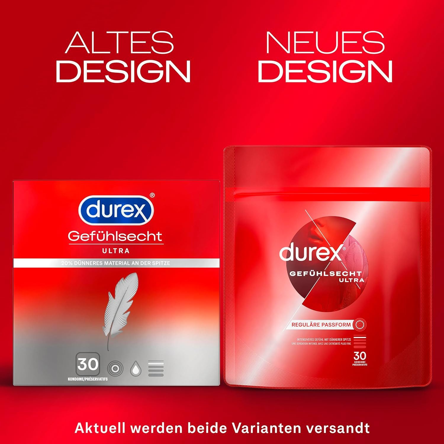 durex Kondome Gefühlsecht Ultra, 30 St., mit Silikongleitgel, Extra dünne Spitze