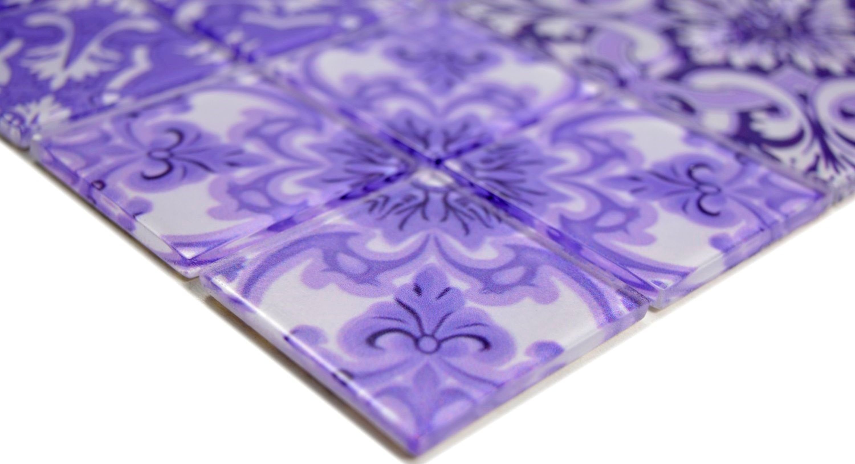 Dekorative Wandfliese Mosani Glasmosaik Vintage violett, lila Mosaikfliesen Retro Wandverkleidung