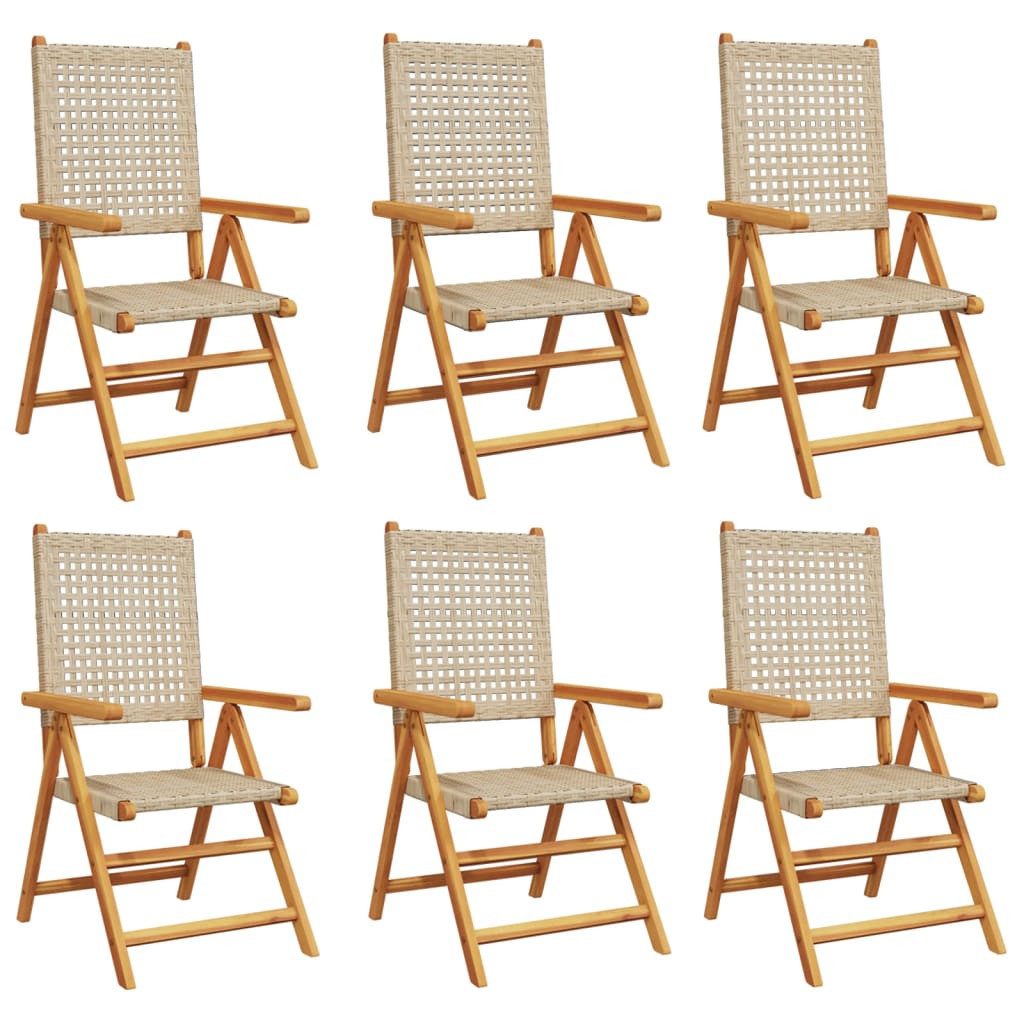 vidaXL Gartenstuhl Gartenstuhl Verstellbar 6 Stk. Beige Poly-Rattan Massivholz (6 St)