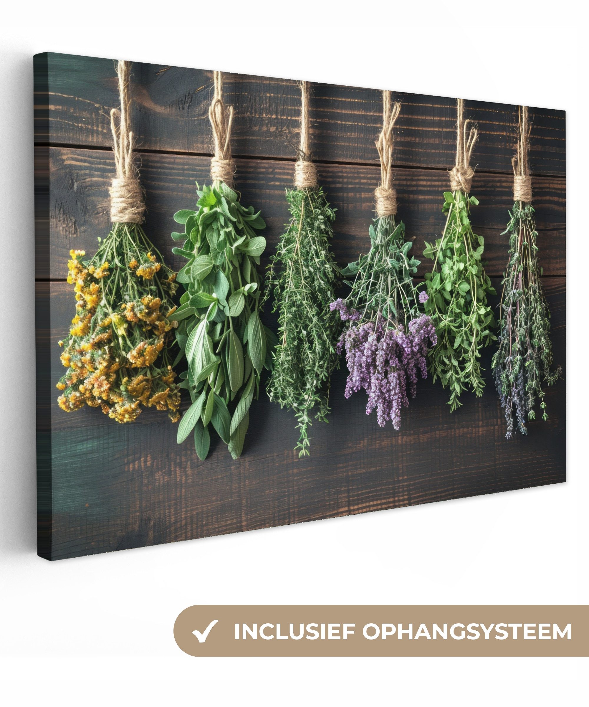 OneMillionCanvasses® Leinwandbild Kräuter - Gewürze - Holz - Stilleben, Fotodruck (1 St), Wandbilder für Esszimmer, Wanddeko Bilder Küche, 30x20 cm
