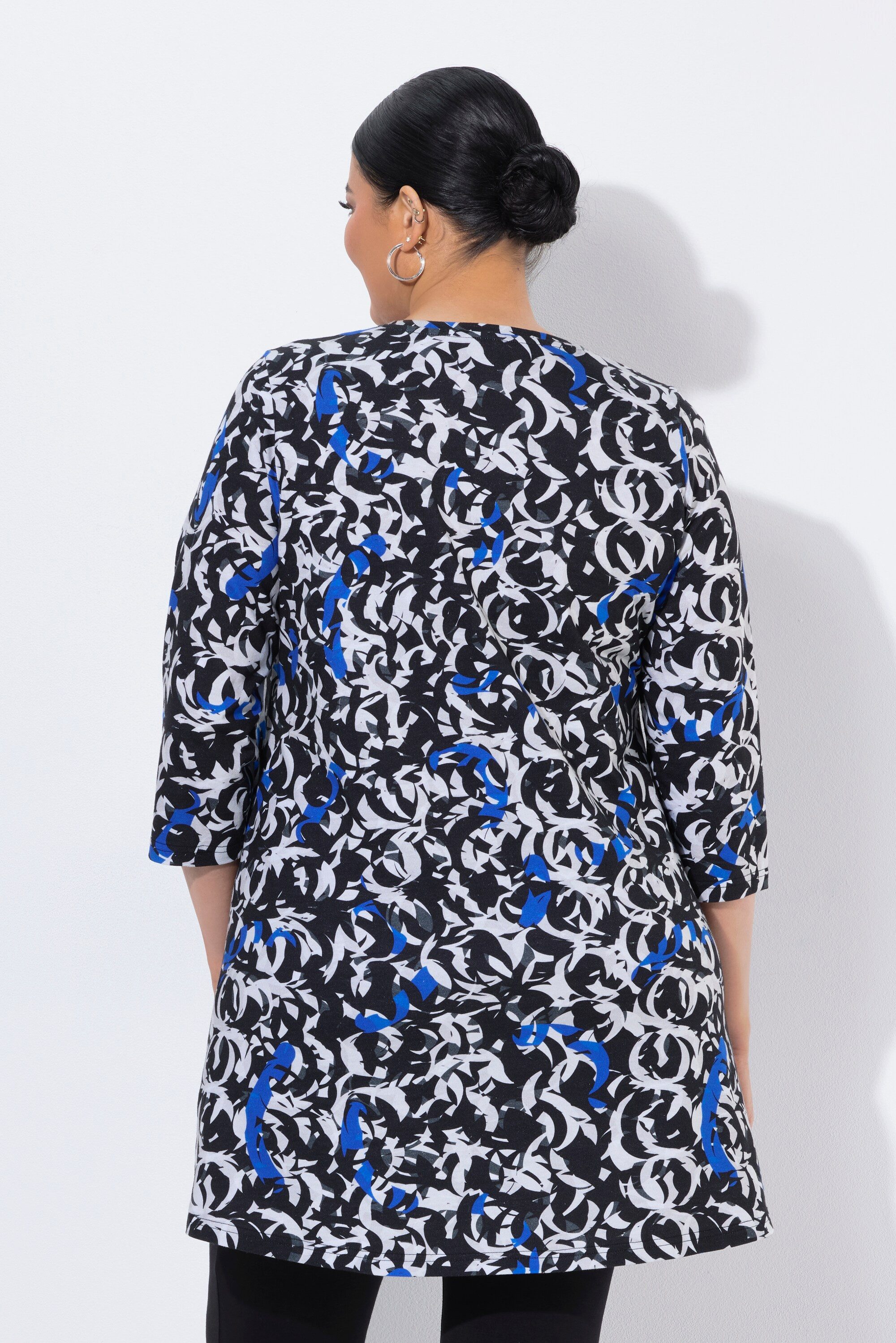 Ulla Popken Longshirt Longshirt grafischer Druck V-Ausschnitt 3/4-Arm