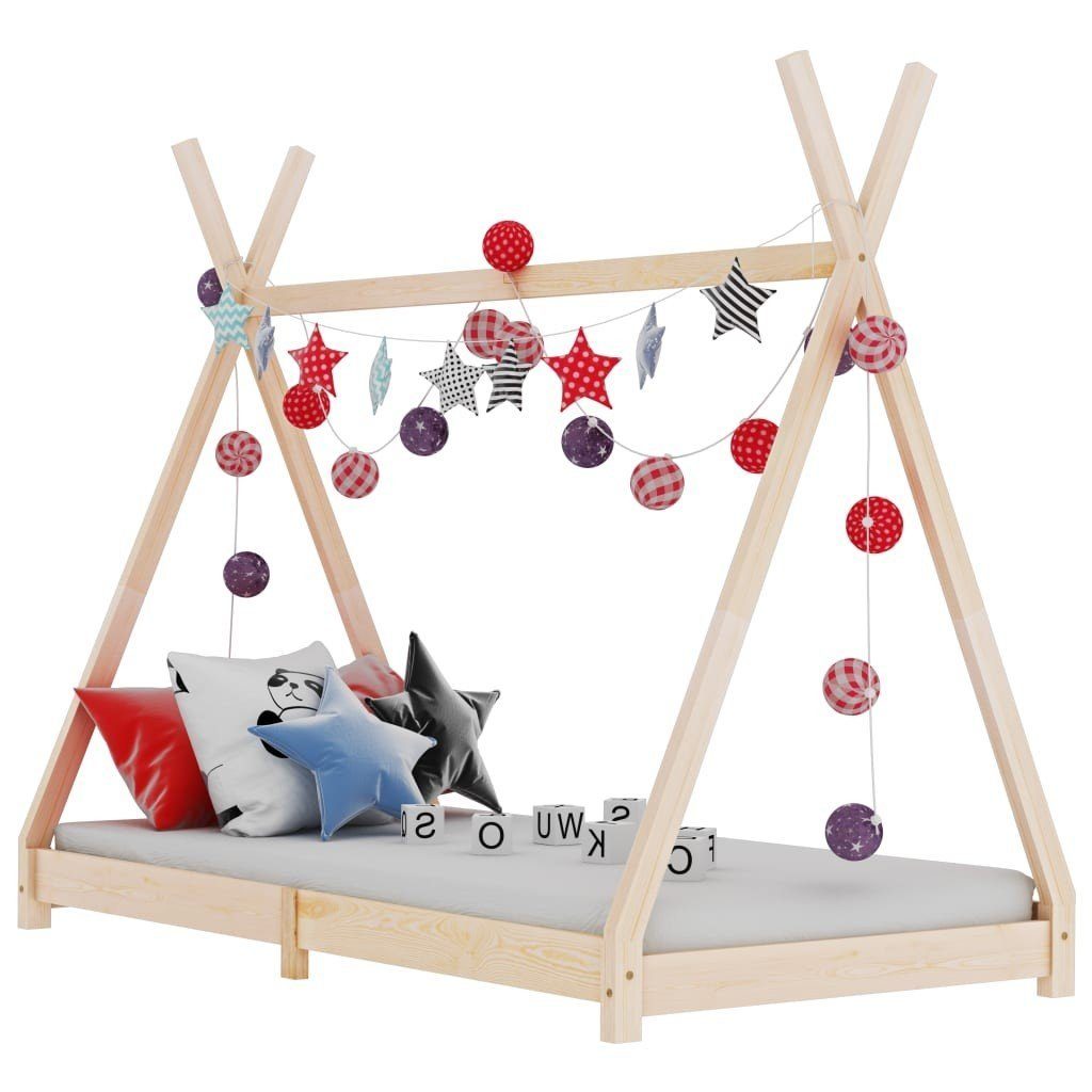 Villawee Hausbett Tipi Kinderbett Natur IDA Massivholz Kiefer Zeltbett 80 x 160 cm
