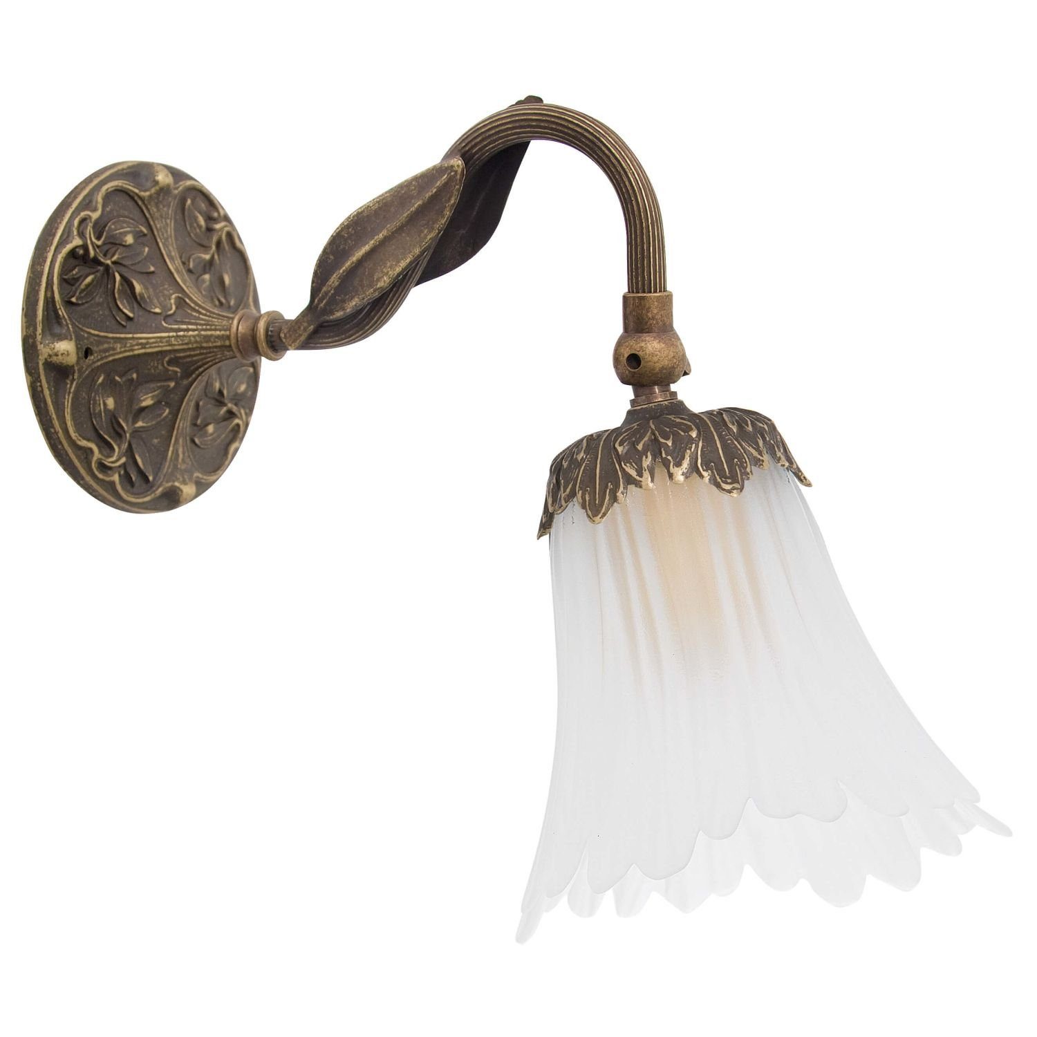 Licht-Erlebnisse Wandleuchte DALILA, ohne Leuchtmittel, Wandlampe Wohnzimmer Messing massiv Glas Handarbeit E14 Floral Premium