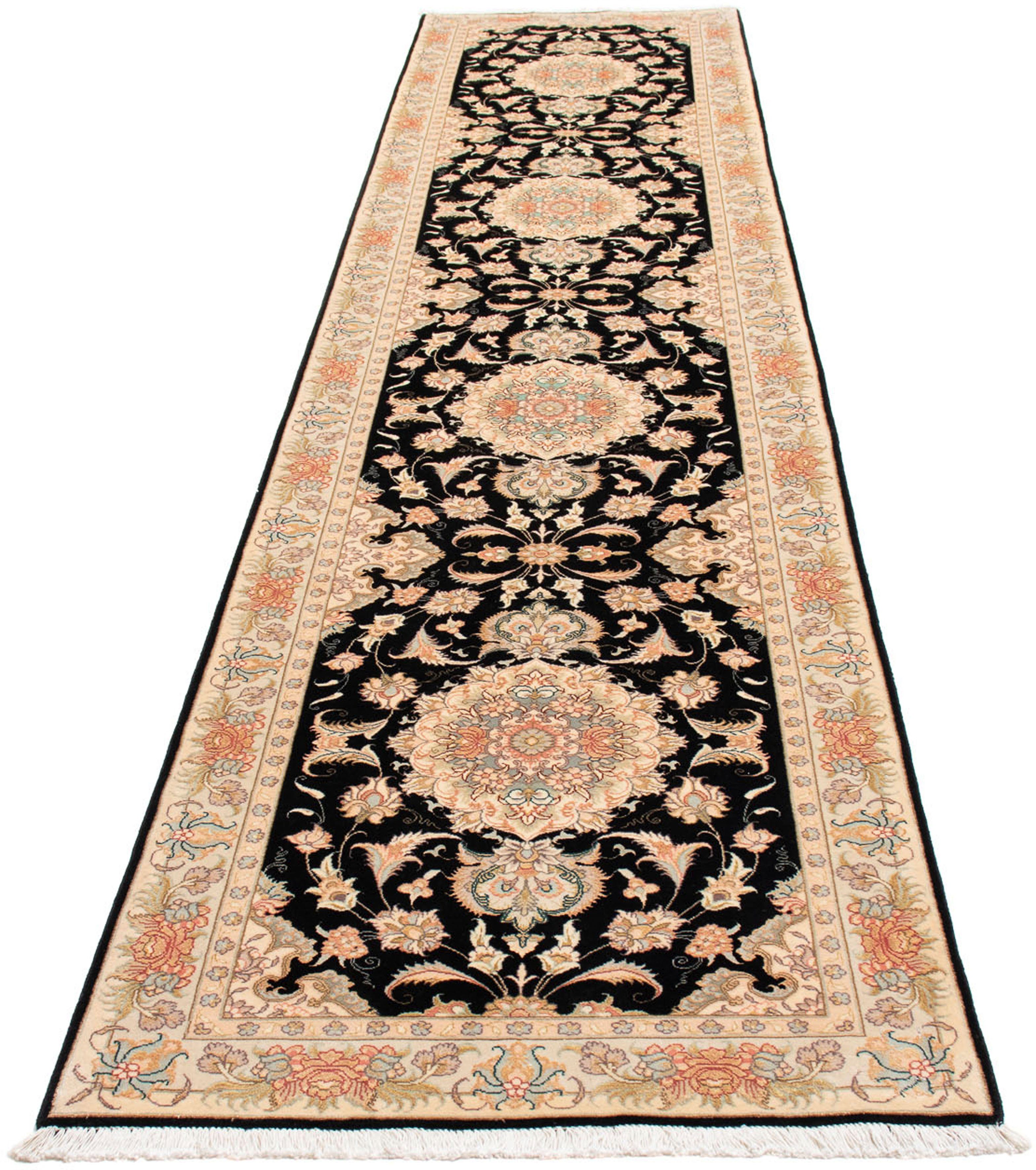 Orientteppich Perser - Täbriz - Royal - 417 x 87 cm - dunkelblau, morgenland, rechteckig, Höhe: 7 mm, Wohnzimmer, Handgeknüpft, Einzelstück mit Zertifikat