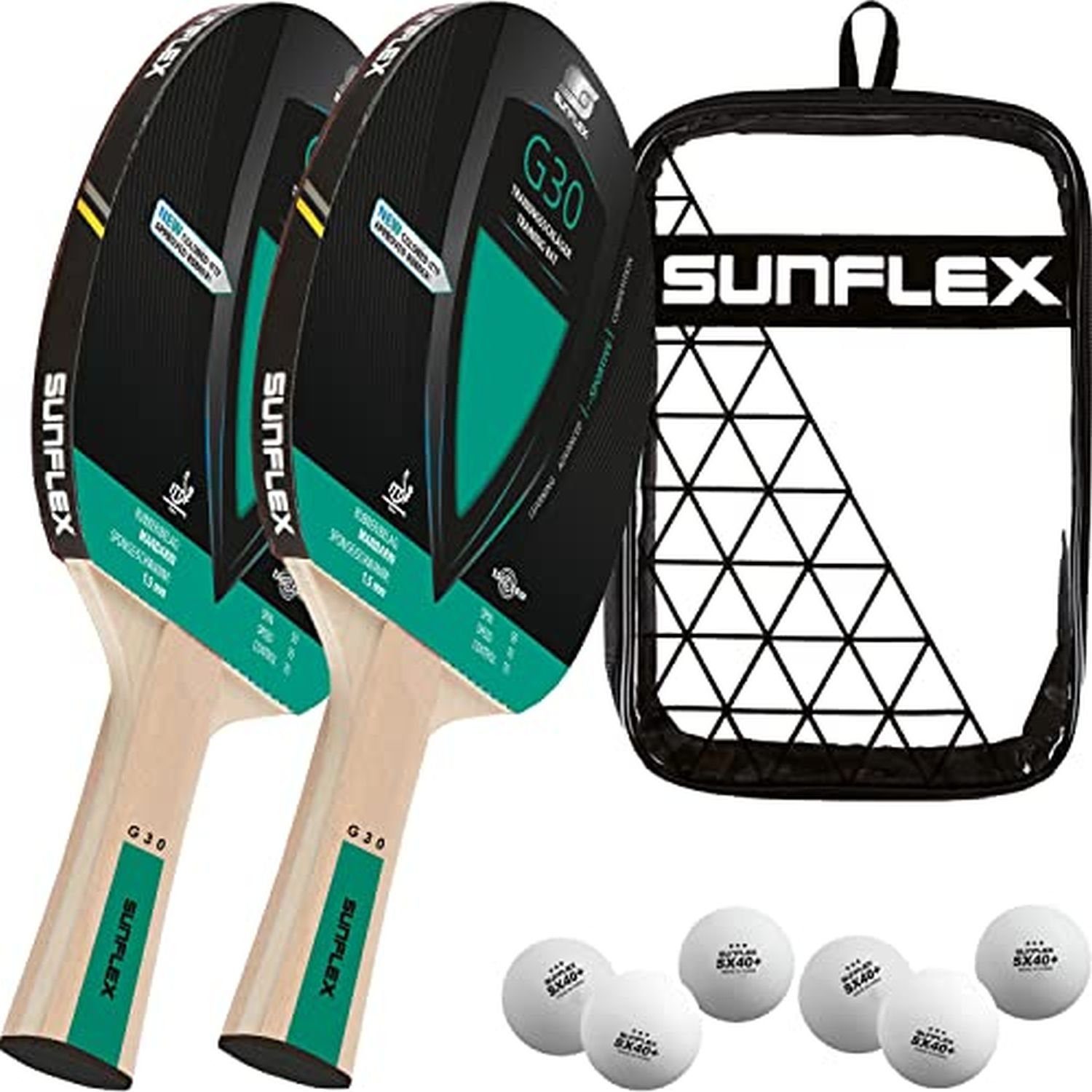 Sunflex Tischtennisschläger G30 2 x Tischtennisschläger + Tischtennishülle Double + 2 x 3*** ITTF, Tischtennis Ракетки Set Tischtennisset Table Tennis Bat Racket