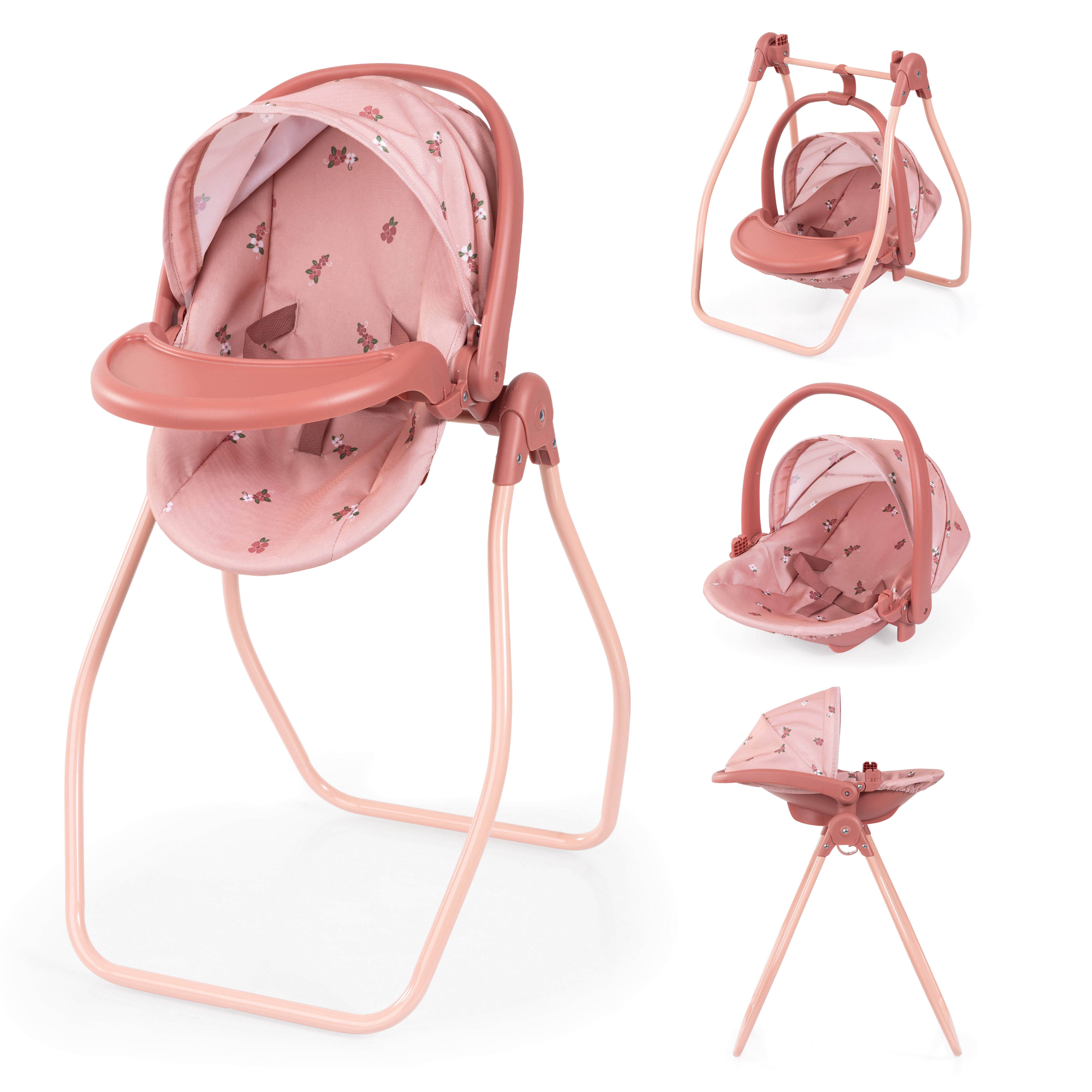 Bayer Puppen Autositz 4in1 Puppen-Autositz mit Wippe, rosa, Puppenhochstuhl, -bett, -schaukel oder -trage