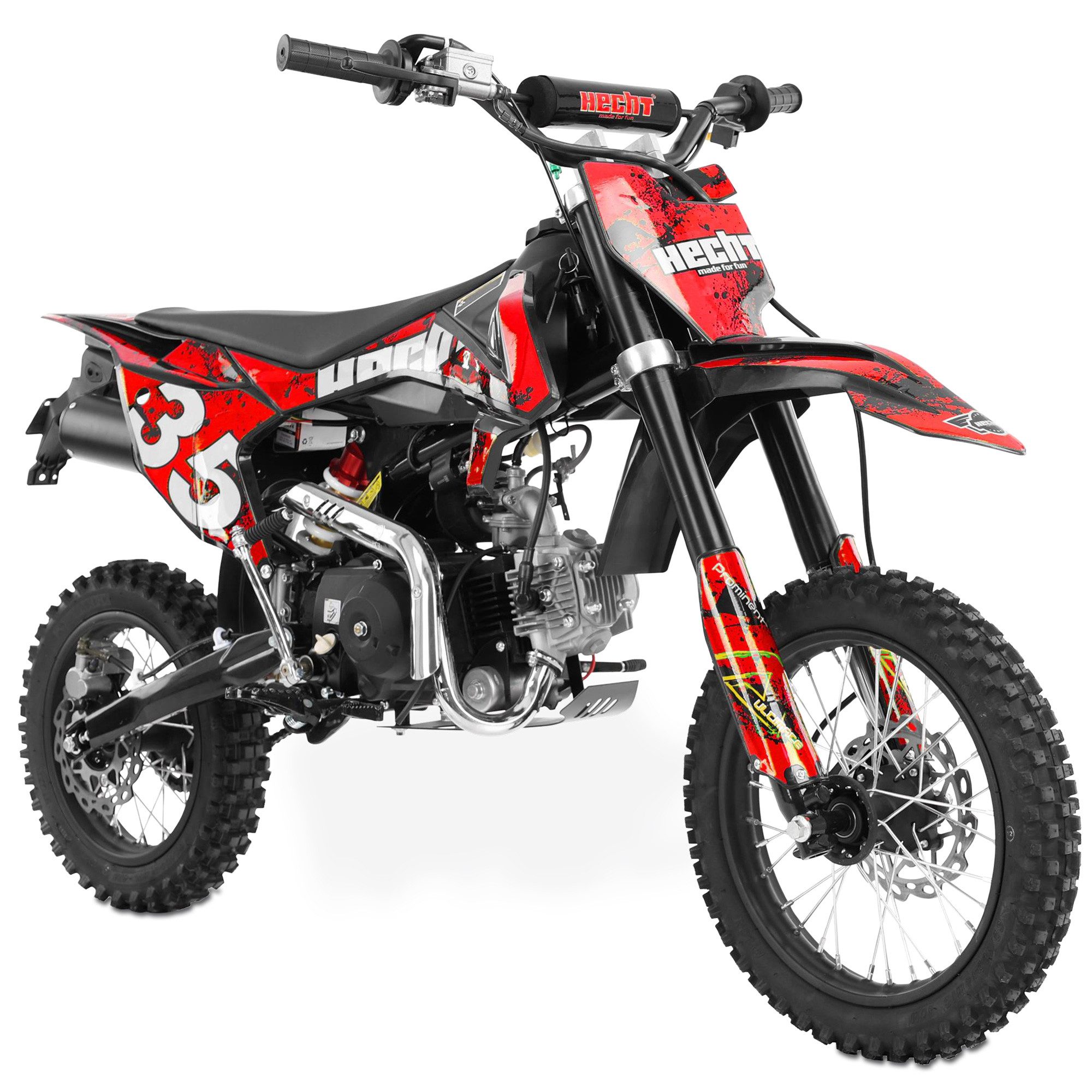 Hecht Elektro-Kindermotorrad 51125 Red 125 ccm Benzin 4-Takt Dirtbike Crossbike Offroad, Scheibenbremsen hydraulisch, Elektrostart, Federung verstellbar
