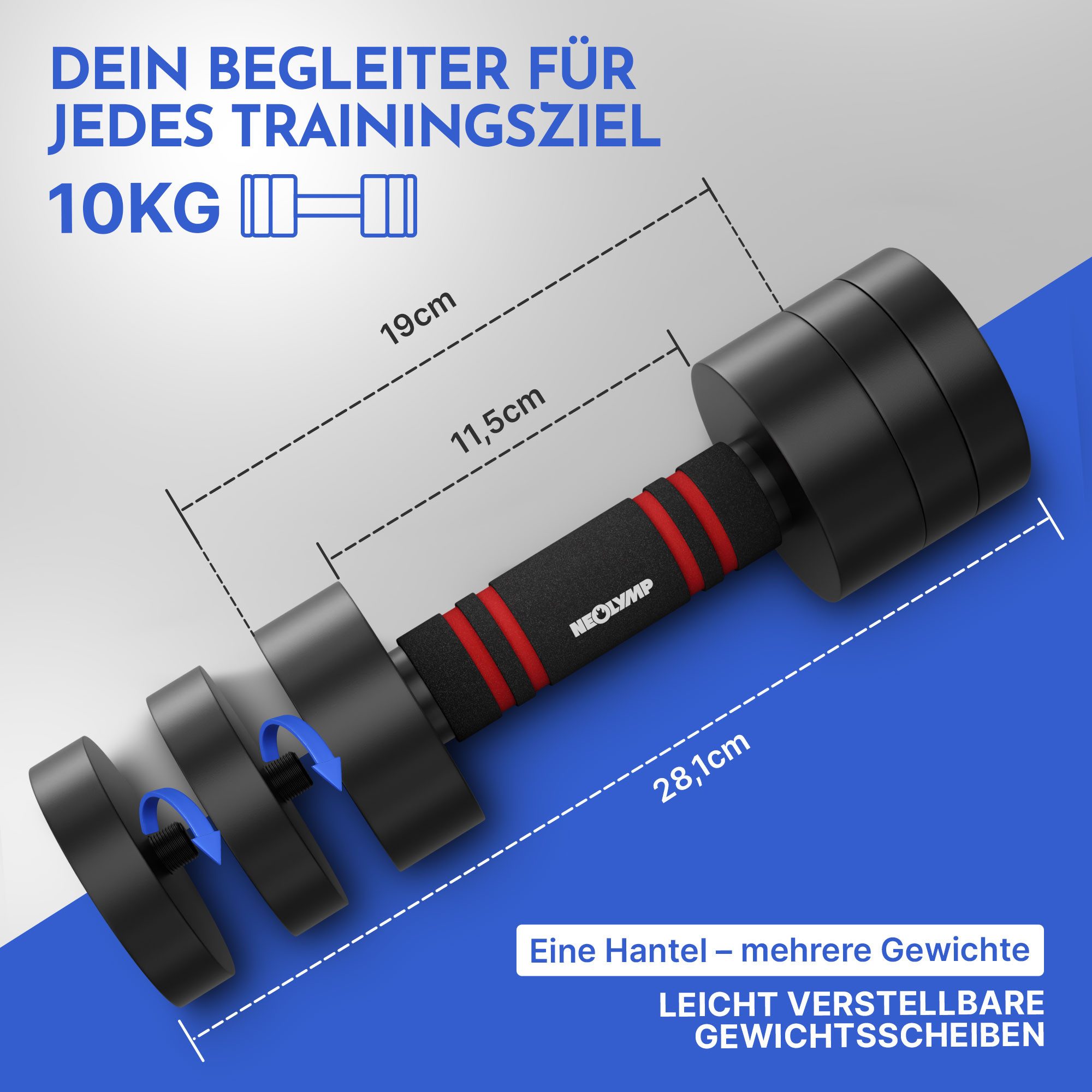 NEOLYMP Kurzhantel 2er Set verstellbare Kurzhanteln 1,75 - 10 kg – verstellbare Hanteln, (Kurzhanteln aus massivem Stahl mit rutschfestem Schaumstoffgriff)