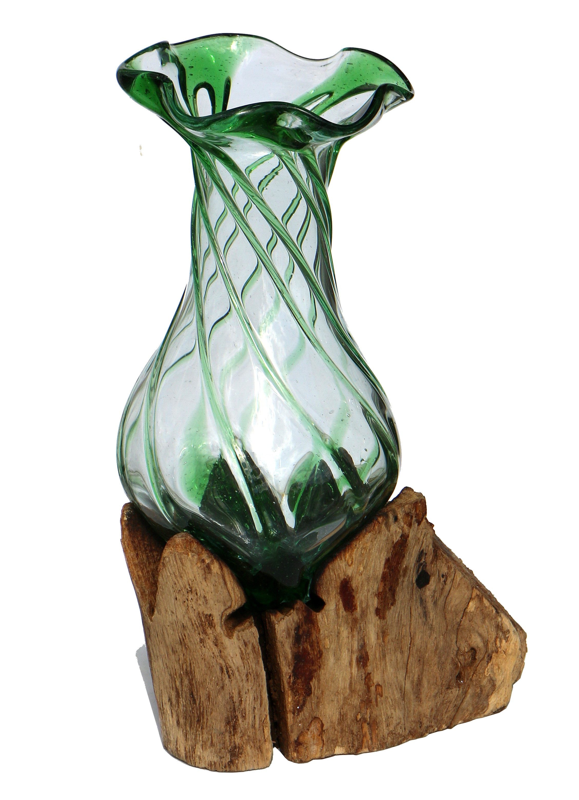 Wogeka Dekovase Dekovase Glas-Vase "Venezia" auf Wurzel-Holz Teakholz Gamal