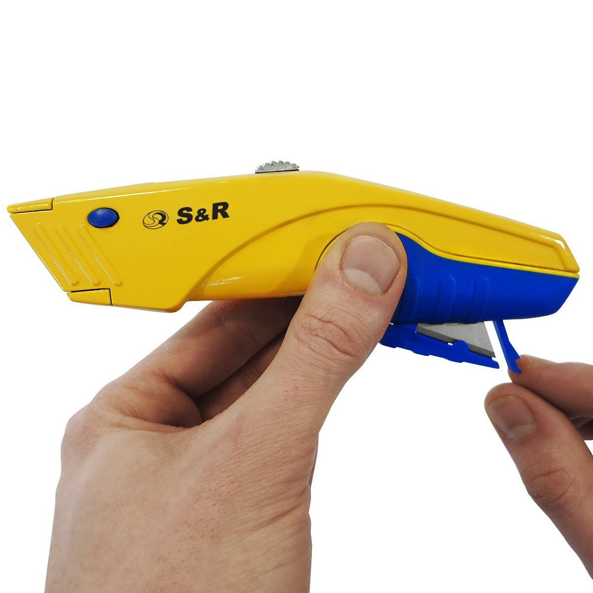 S&R Teppichmesser Schnellwechssel Profi Cuttermesser 168mm, (7-tlg., + 5 Ersatzklingen), SK5 Klinge 3-stufig, Klingenwechsel per Knopfdruck