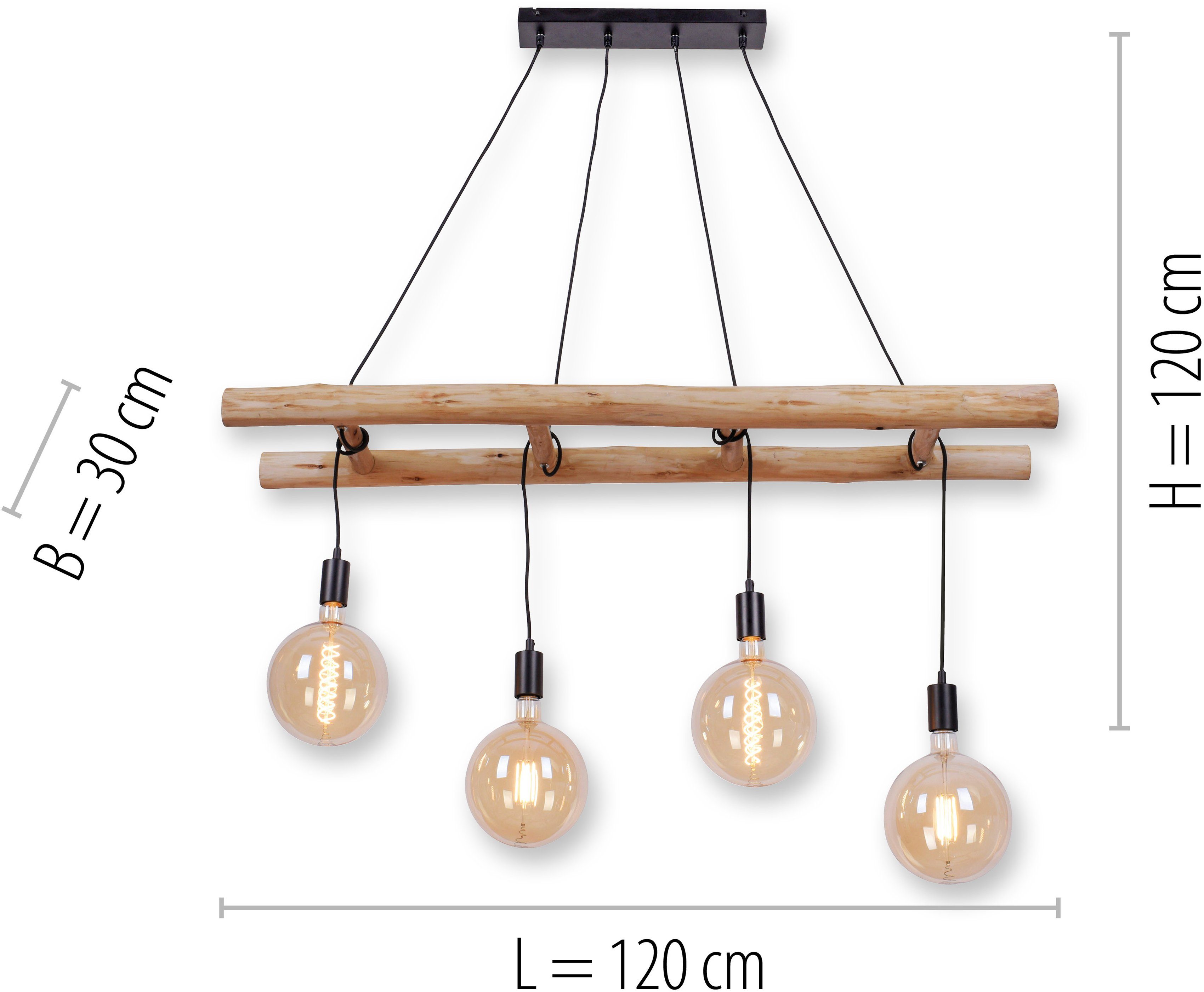 JUST LIGHT Hängeleuchten EDGAR, ohne Leuchtmittel, Leiter Optik, Abhängung verstellbar - Reutlinger Verschluss