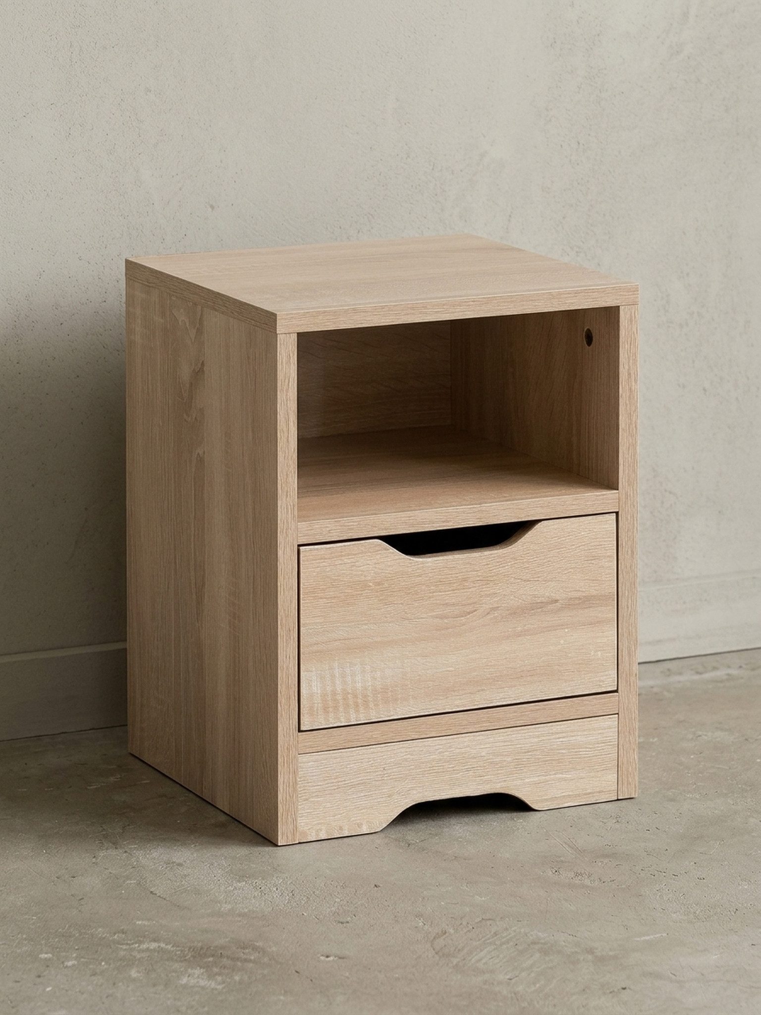 KADIMA DESIGN Nachttisch Nachtkonsole WL5.701 31x43x31 cm Sonoma 1 Schublade und Ablagefach, (Nachtschränkchen Klein, Bettkommode Schlafzimmer), Weisse Nachtkommode mit Stauraum, Nachttisch Schlicht Modern