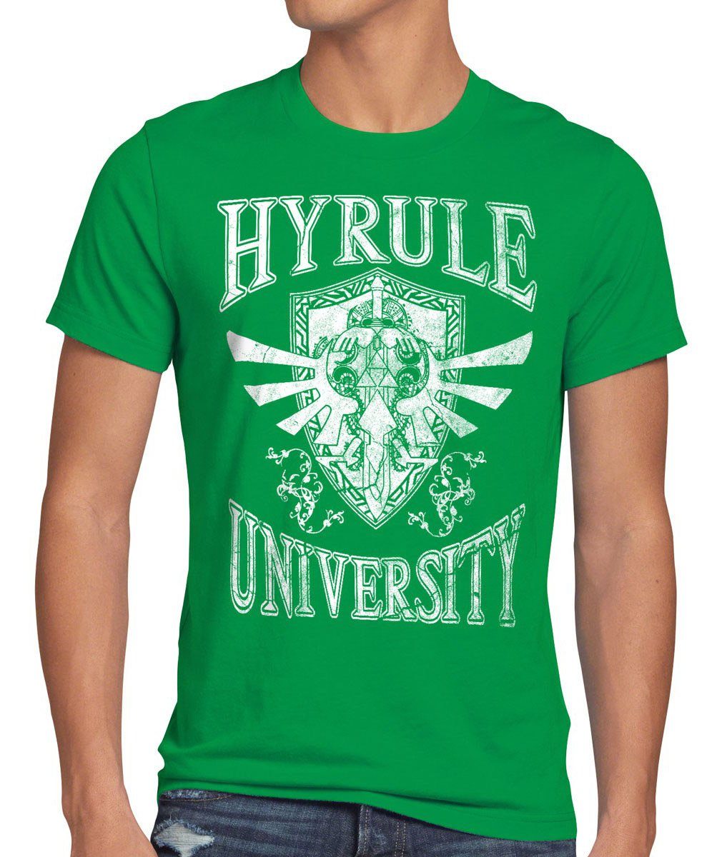 style3 Print-Shirt Herren T-Shirt Hyrule University link zelda wii past ocarina time switch waker grün