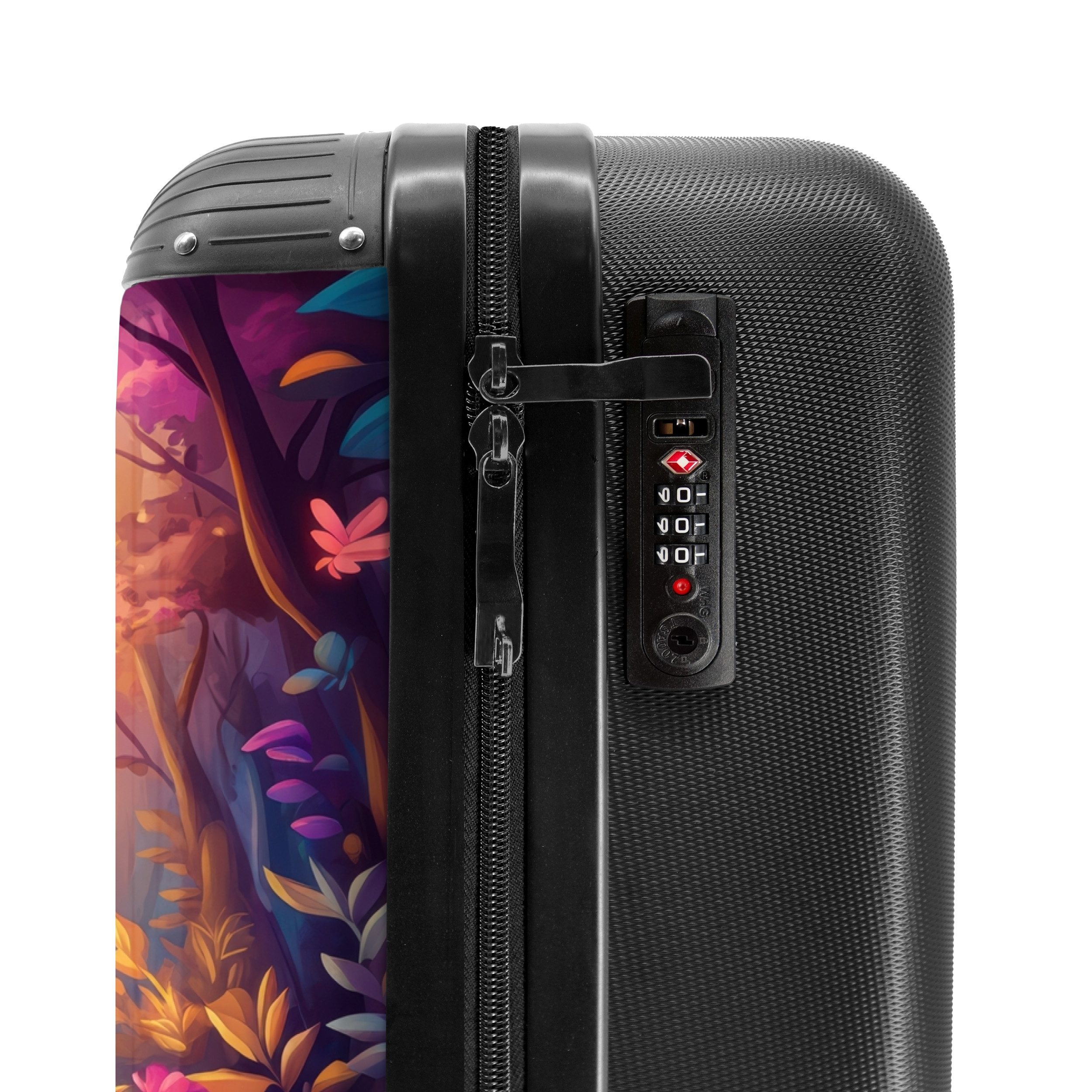 NoBoringSuitcases.com© Kinderkoffer Pferd und Hirsch in einem rosa Märchenwald 55x35x20cm, 4 Rollen, Handgepäck-Koffer, Kinderkoffer, Reisekoffer Mädchen