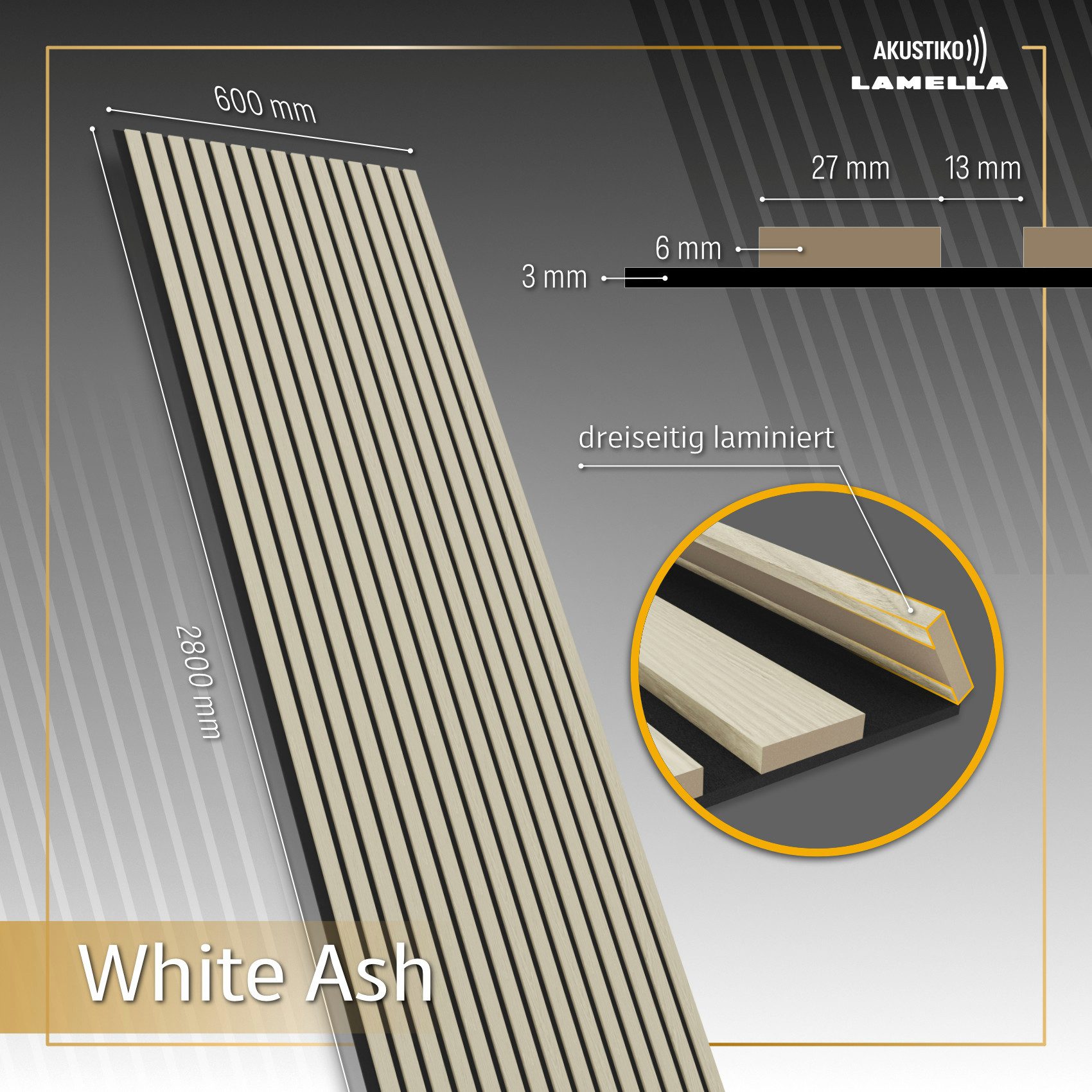 AKUSTIKO Wanddekoobjekt (Lamella Akustikpaneele 4 Stück 280x60cm - flexible Filz MDF Wandpaneele fugenlos - überlappende Holz Lamellenwand, Premium Paneele - Ak – Bild 2 von 5