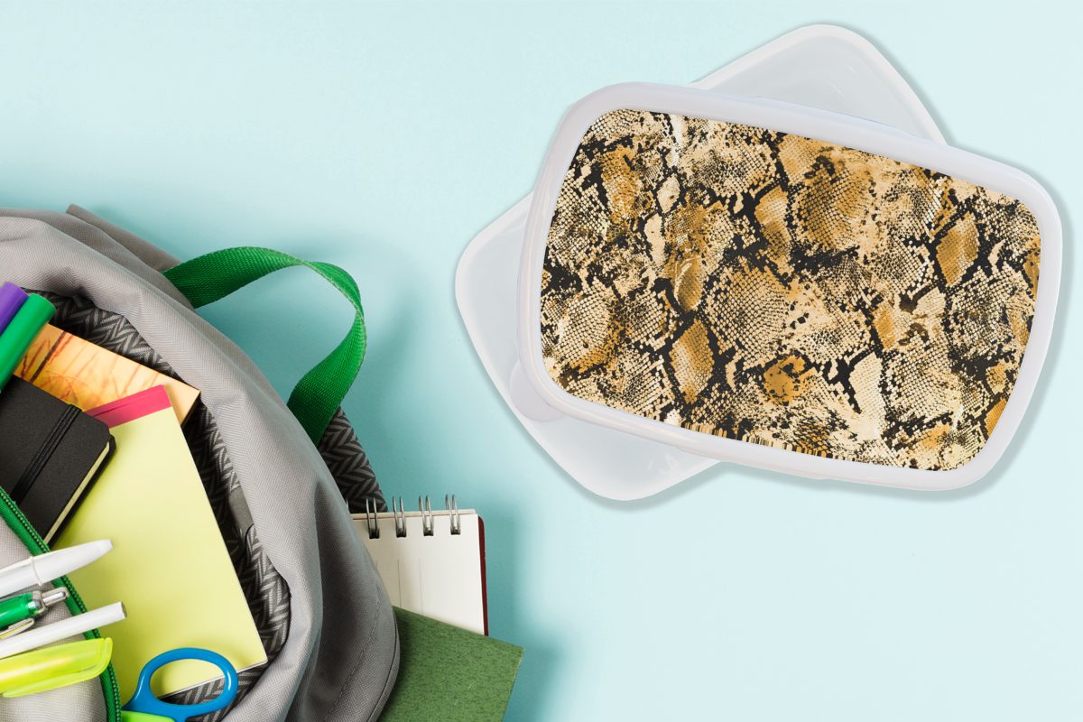 MuchoWow Lunchbox Tiermuster Kunststoff, und für Erwachsene, Gold Kinder Schlange weiß und Jungs (2-tlg), Schuppen, Brotdose, - für Mädchen - Brotbox 