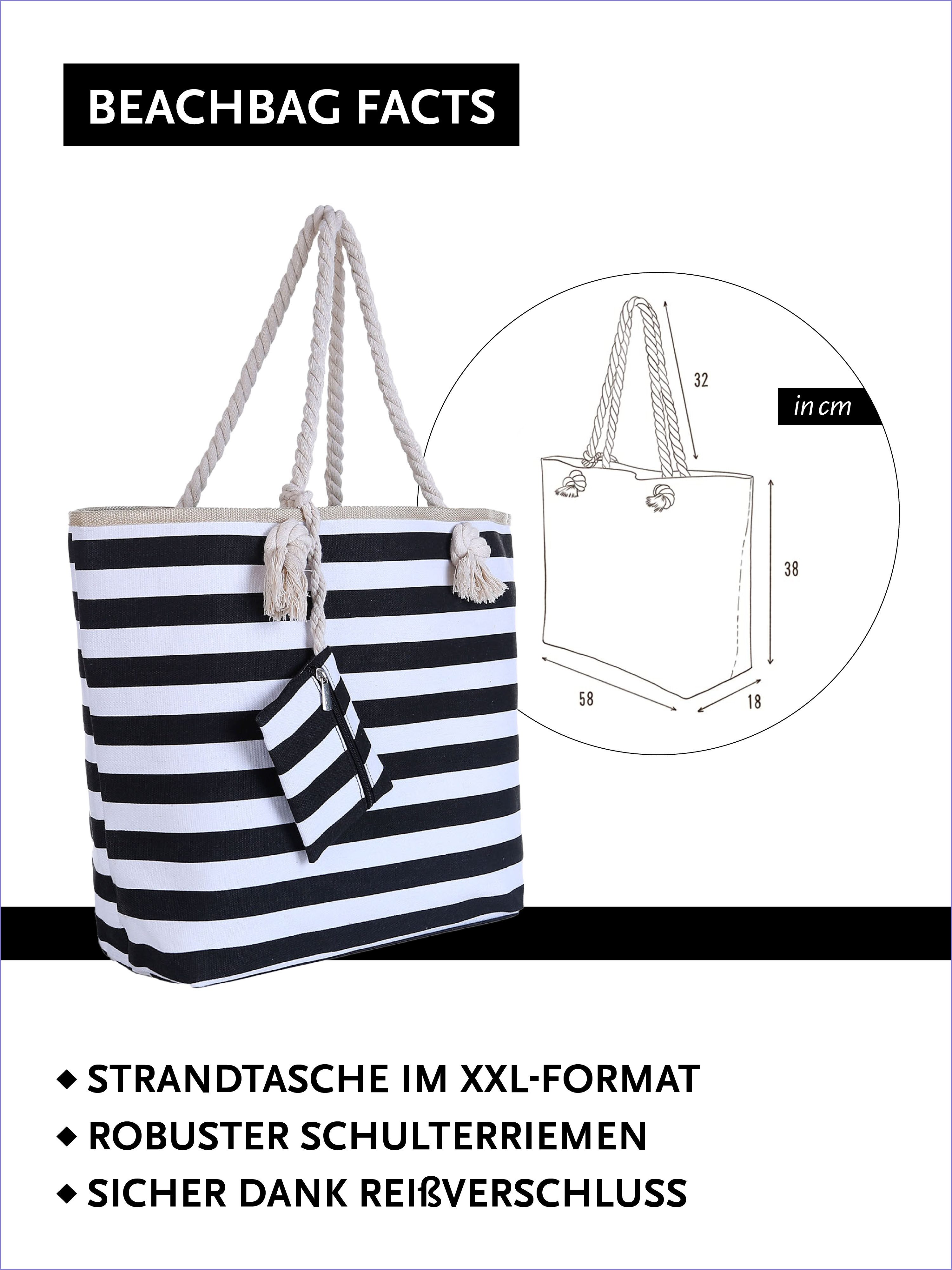 DonDon Strandtasche Shopper Schultertasche Beach Style (2-tlg), Große Strandtasche, mit Reißverschluss, tolle Motive