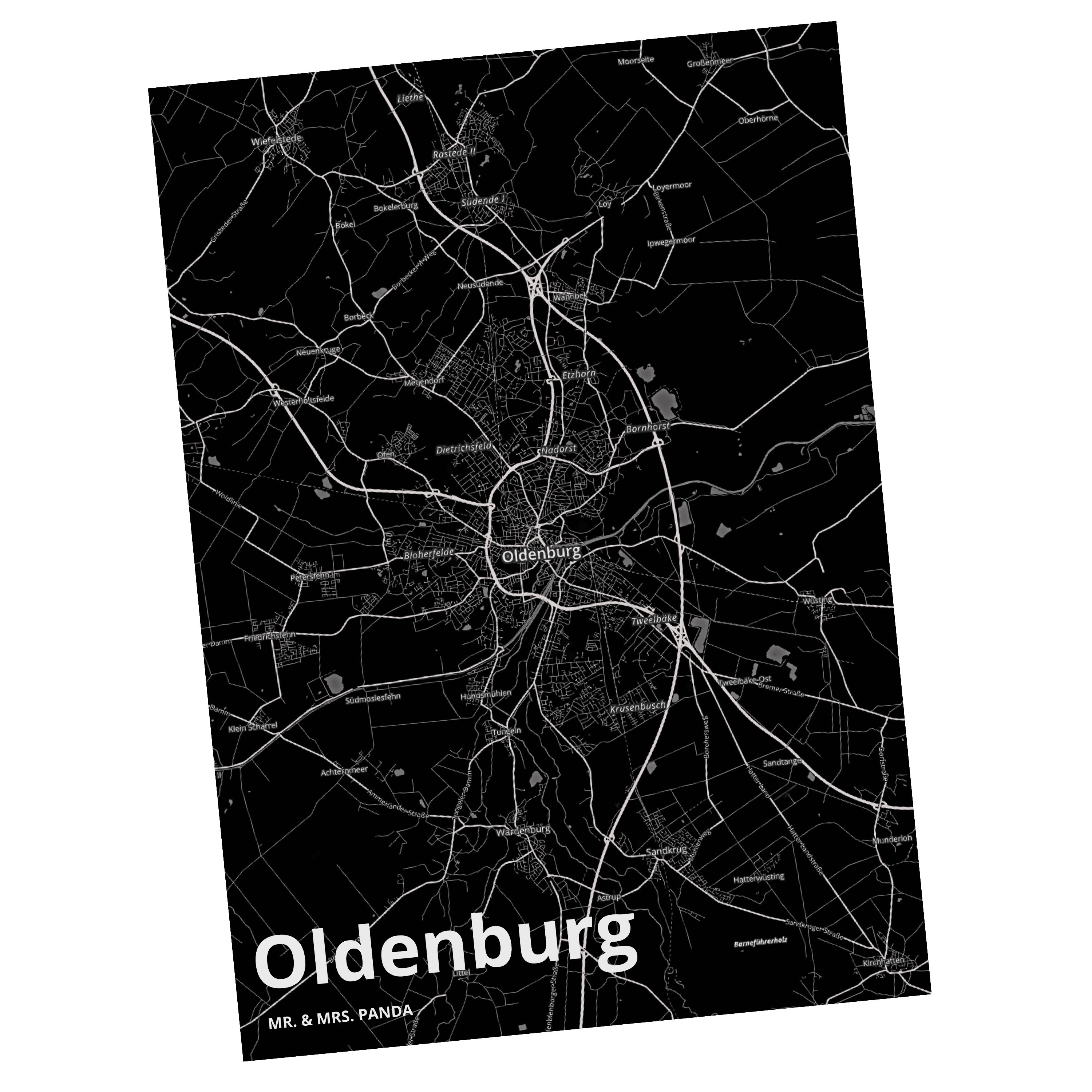 Mr. & Mrs. Panda Postkarte Oldenburg - Geschenk, Ort, Ansichtskarte, Stadt, Dorf, Städte, Grußka