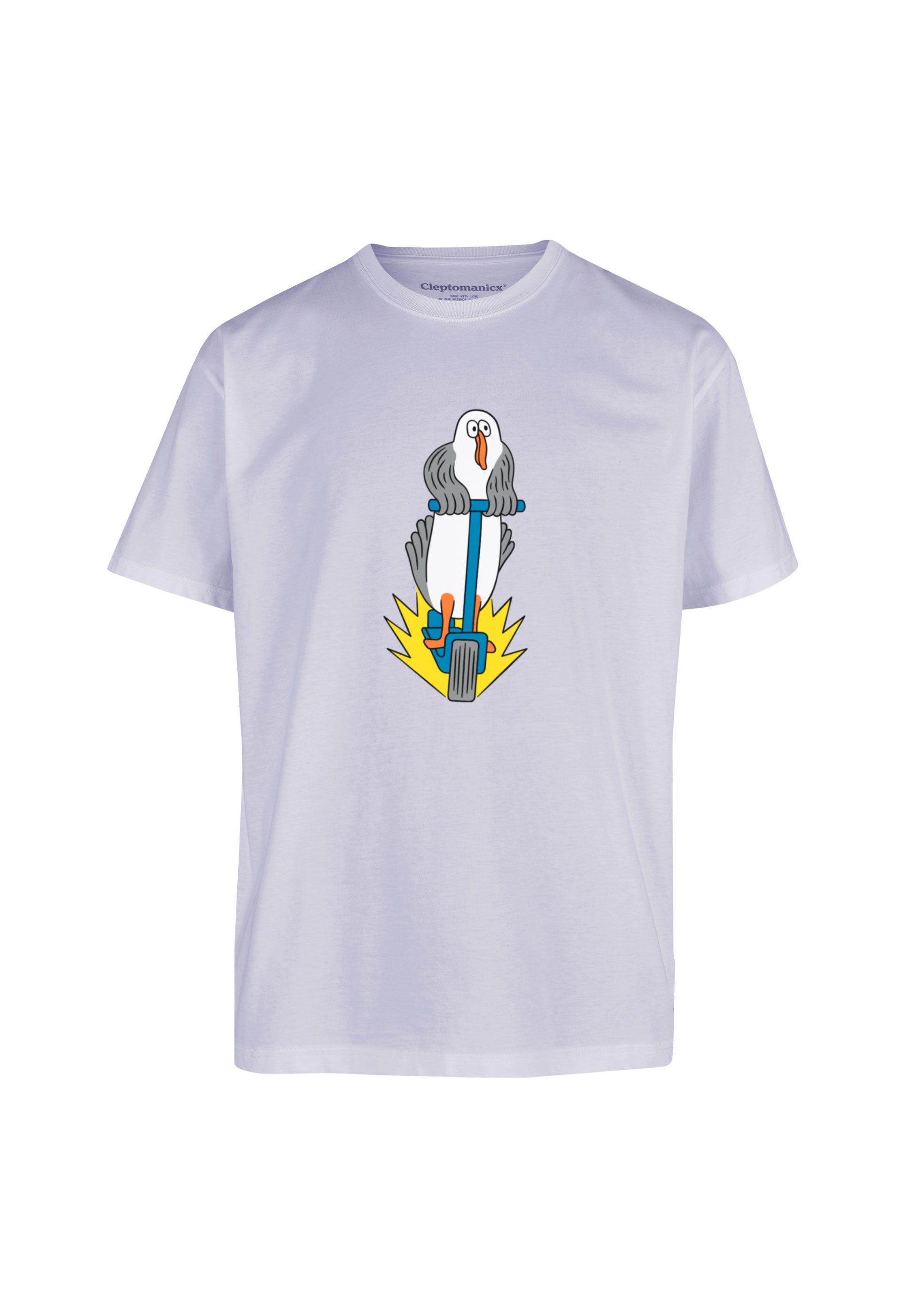 Frontprint T-Shirt Scooter Cleptomanicx mit coolem Gull lila