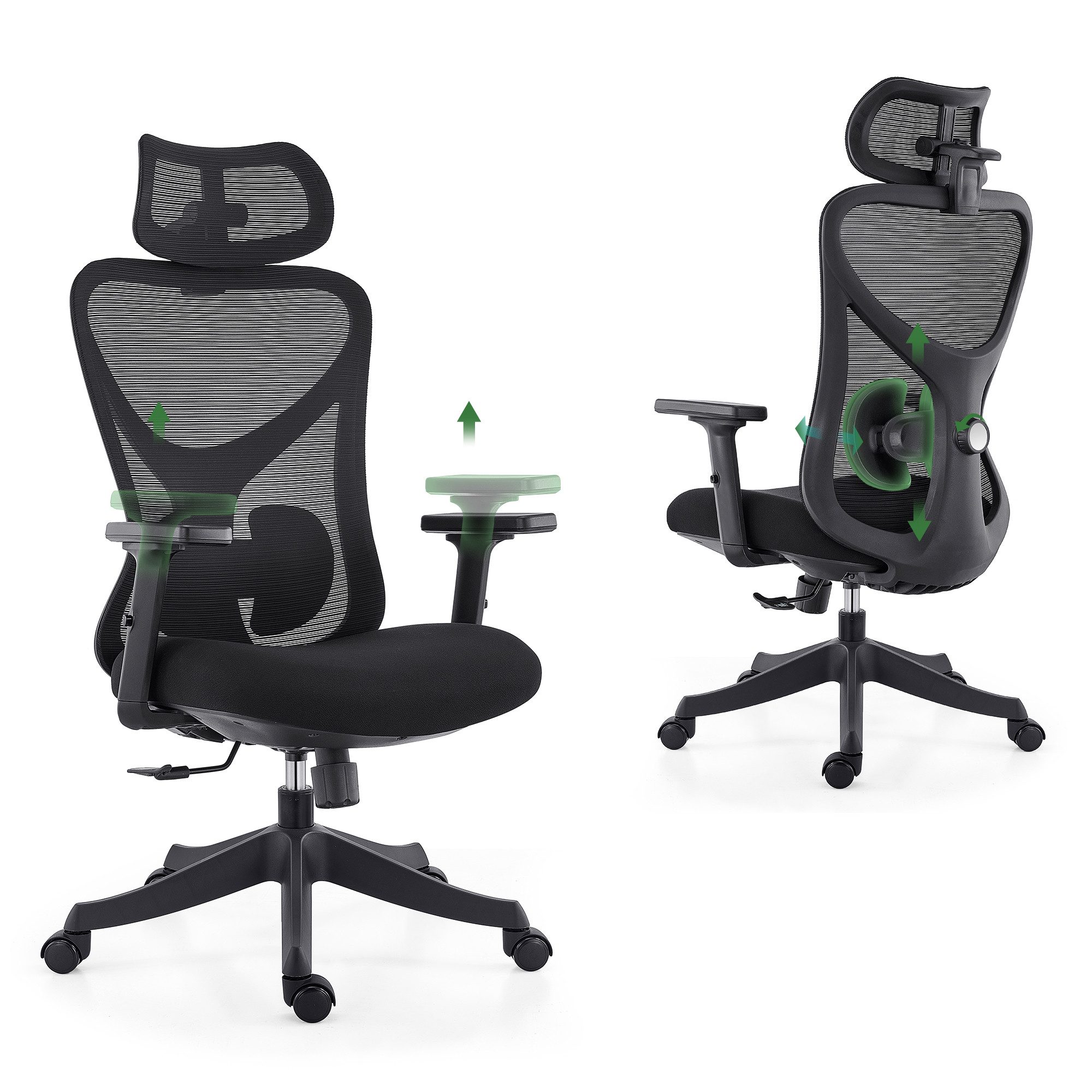 CALIYO Bürostuhl Ergonomisch Schreibtischstuhl, klappbare Armlehnen & Wippe günstig online kaufen