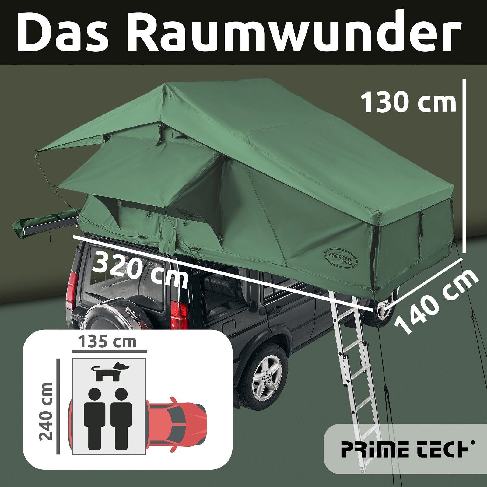 Prime Tech Dachzelt Extended L, Personen: 3