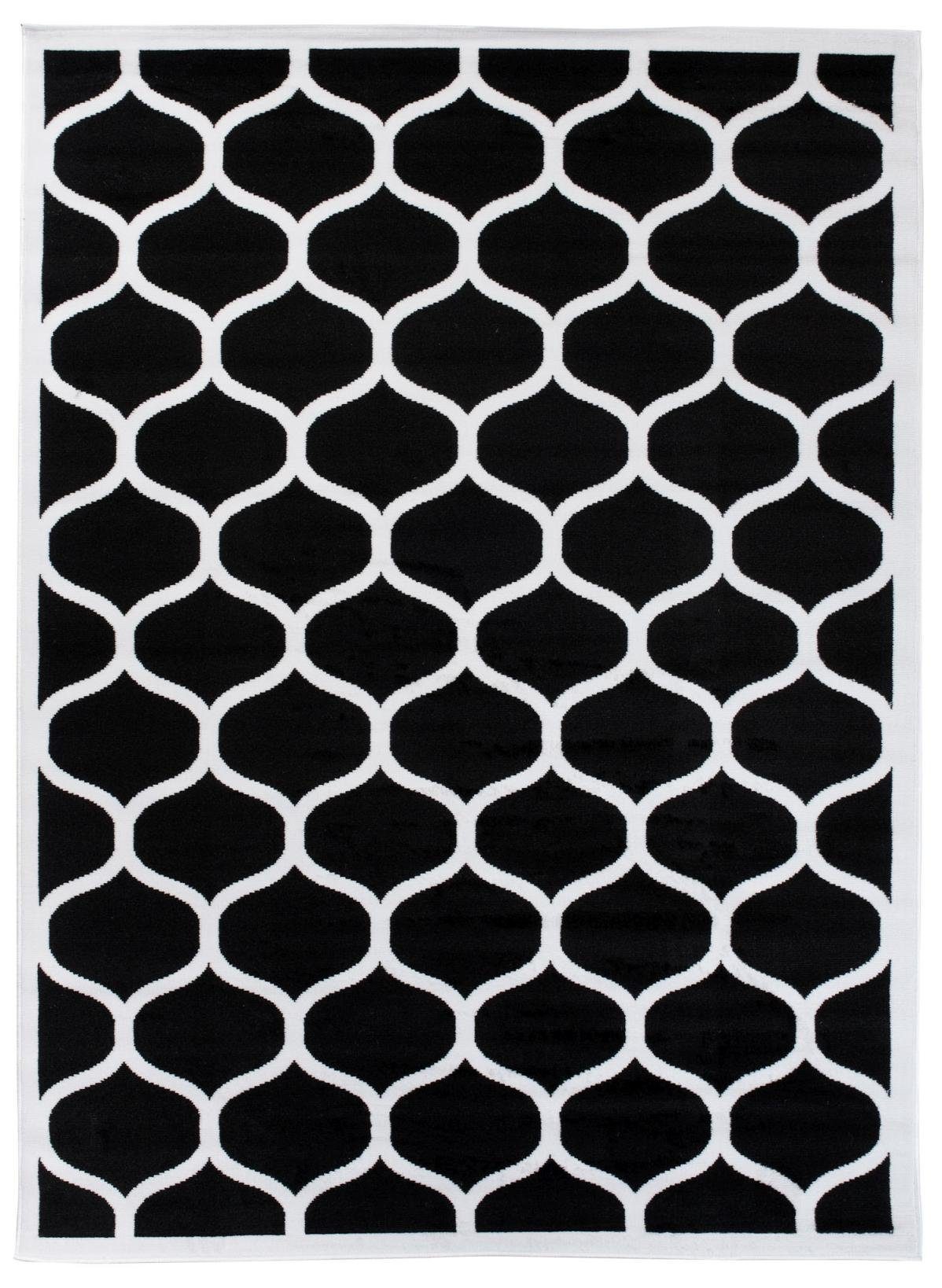 Designteppich Modern Teppich Geometrische Muster schwarz weiß - Kurzflor, Mazovia, 70 x 140 cm, Geeignet für Fußbodenheizung, Höhe 7 mm, Kurzflor | Alle Teppiche