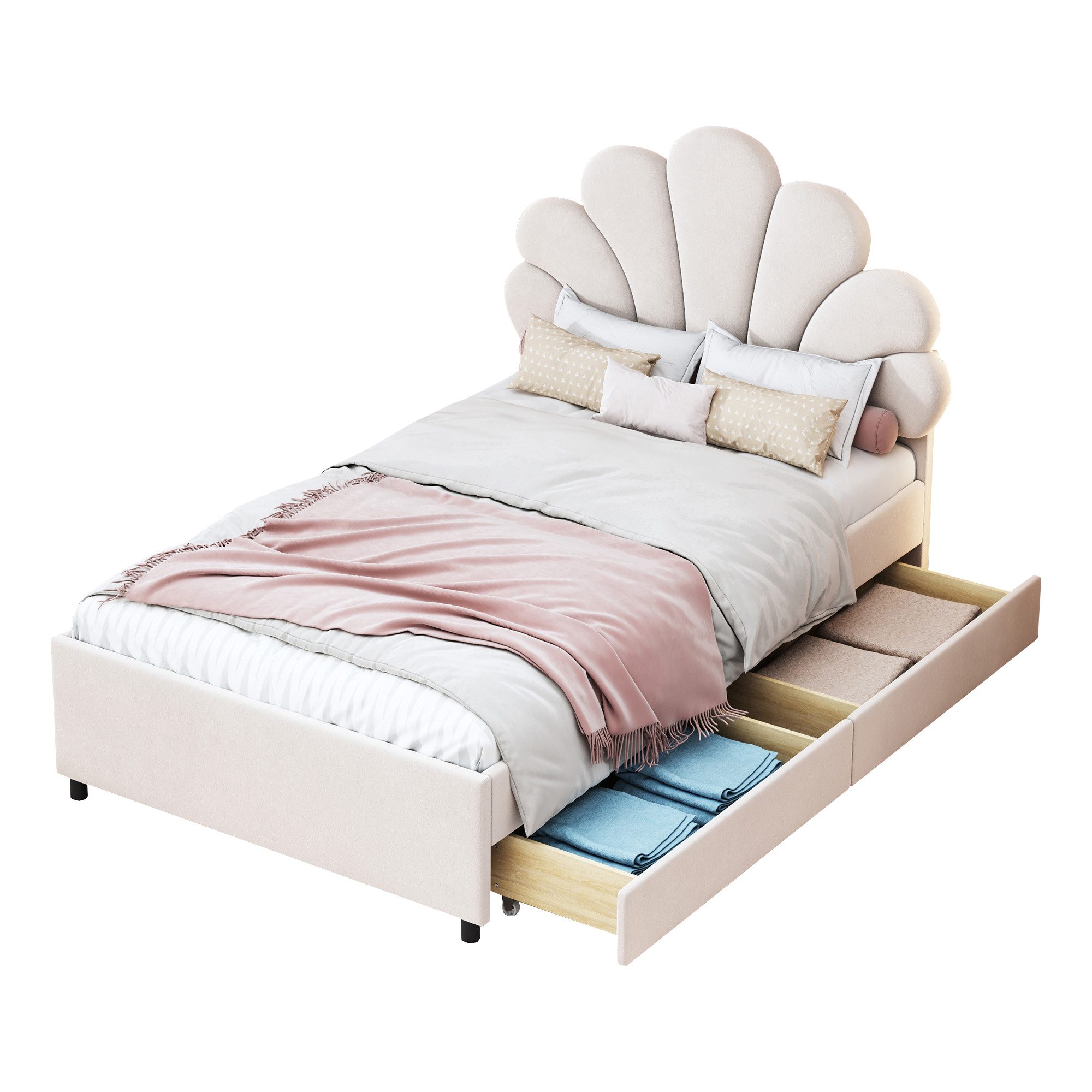 Flieks Polsterbett, Einzelbett Blumenform-Kopfteil Samt 90x200cm günstig online kaufen