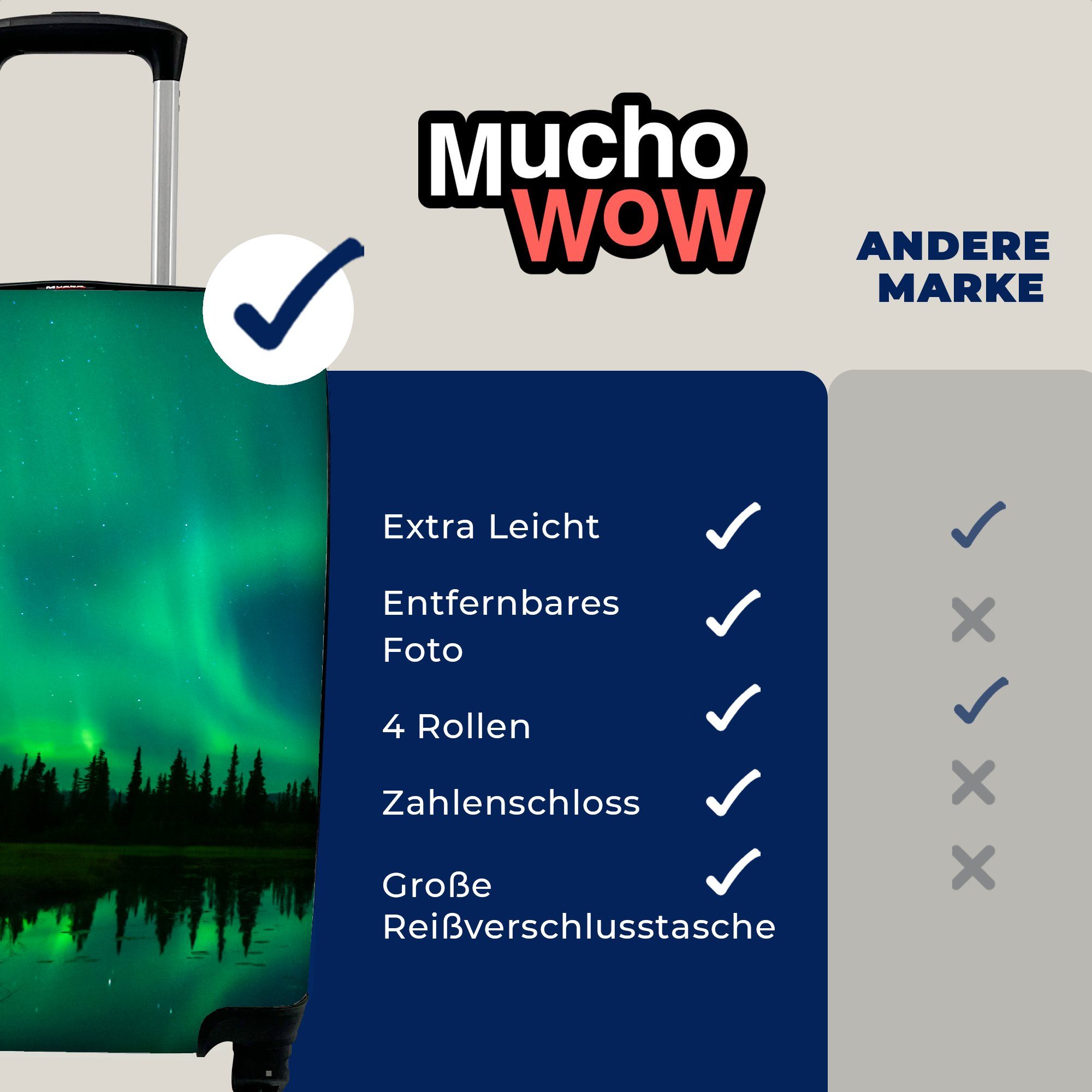 Alaska, - Nordlicht Ferien, Wasser rollen, Rollen, Trolley, - Bäume Handgepäckkoffer für Reisekoffer Handgepäck - Reisetasche 4 mit MuchoWow