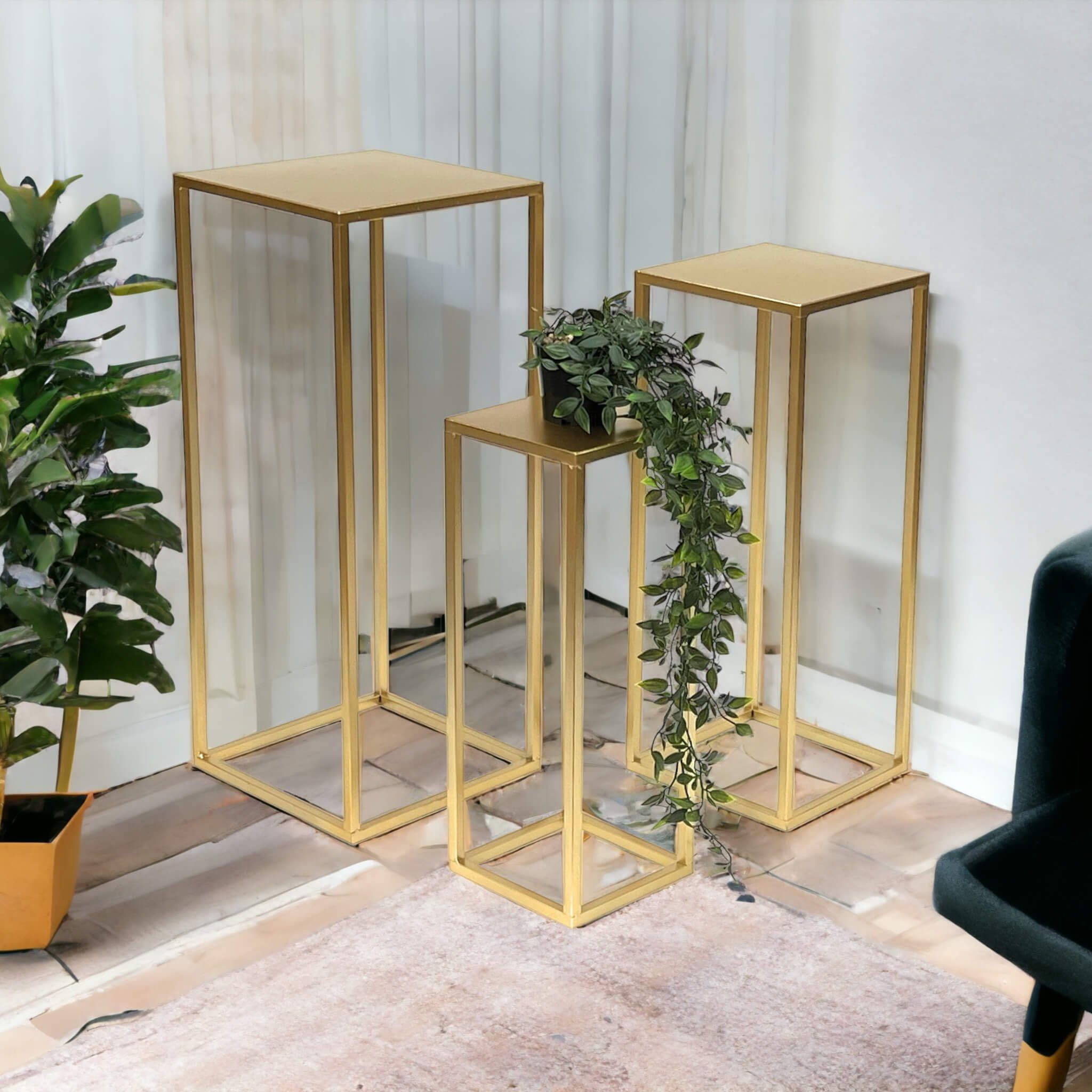 DanDiBo Blumenhocker Metall Gold Eckig Blumenständer 96506 3er Set (3er Set)