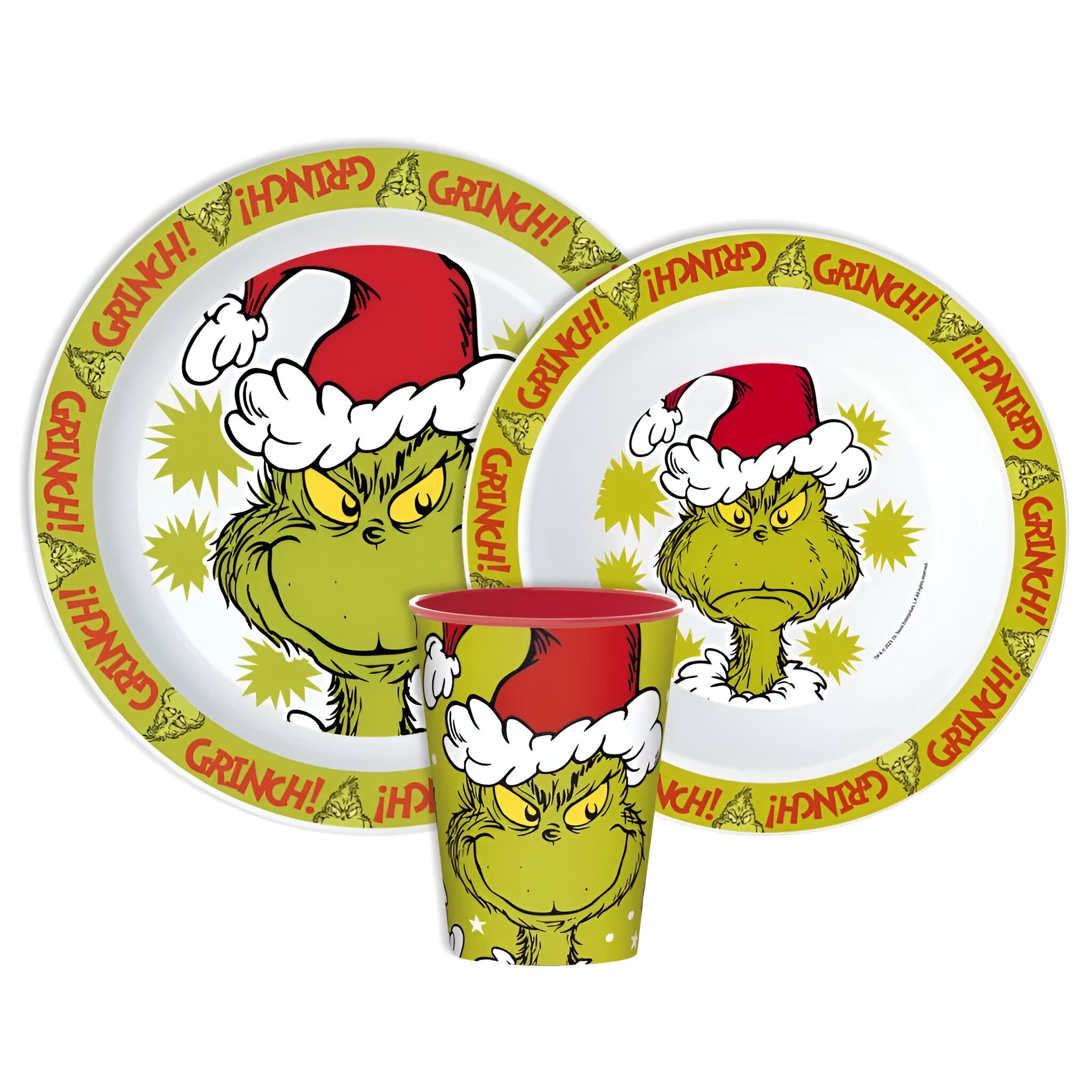 Disney Kindergeschirr-Set Disney Der Grinch Kinder Geschirr-Set 3 teilig Becher Teller Schüssel (3-tlg), 1 Personen
