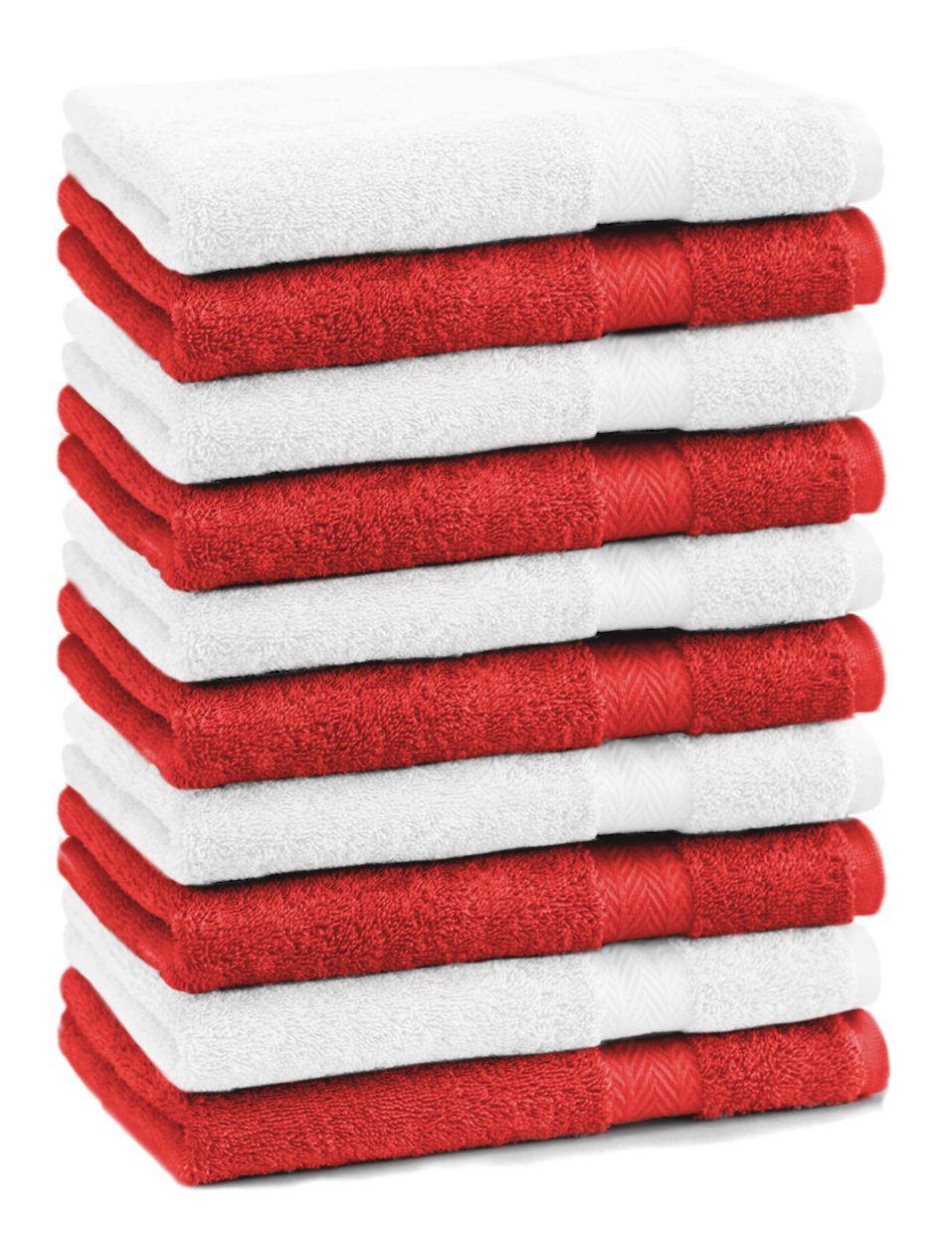 Betz Gästehandtücher 10 Stück Gästehandtücher Premium 100% Baumwolle Gästetuch-Set 30x50 cm Farbe rot und weiß, 100% Baumwolle