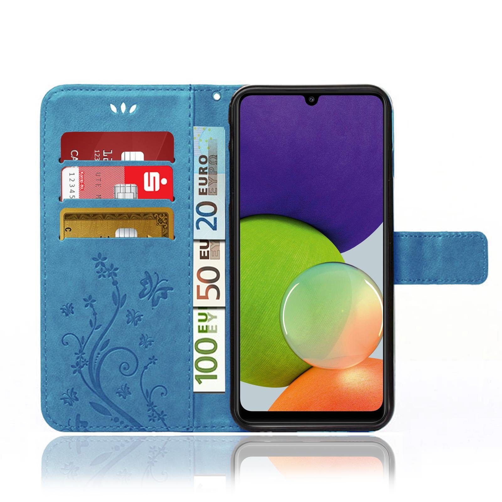Numerva Handyhülle Bookstyle Flower Handytasche für Samsung Galaxy A22 / A22 5G, Klapphülle mit Blumenmuster Flip Cover