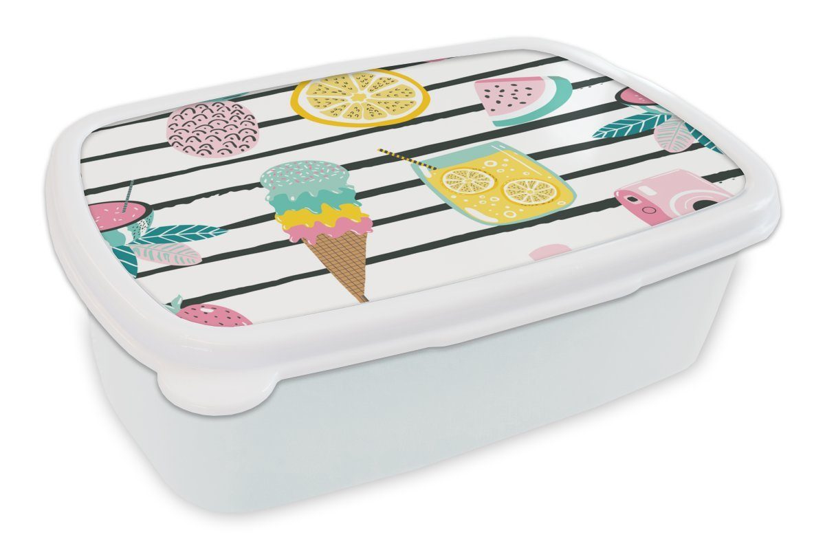 MuchoWow Lunchbox Sommer - Elemente - Streifen, Kunststoff, (2-tlg), Brotbox für Kinder und Erwachsene, Brotdose, für Jungs und Mädchen weiß