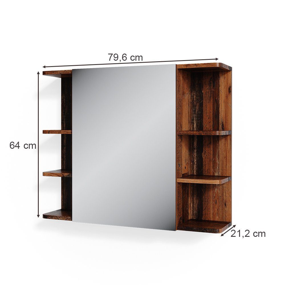 Vicco Badezimmerspiegelschrank Fynn, Antikholz, 80 x 64 cm (1-St)