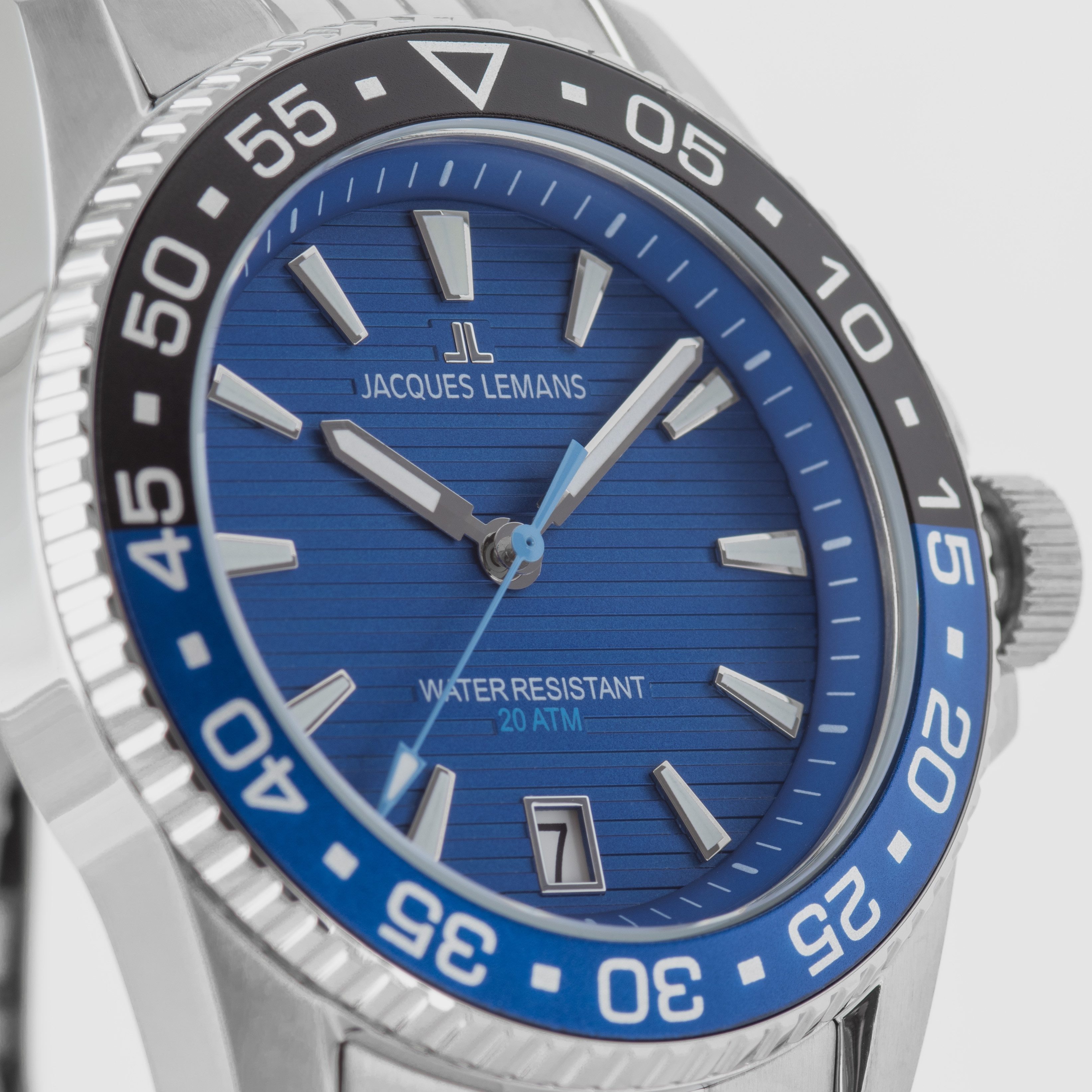 Jacques Lemans Quarzuhr Liverpool Diver 1-2205I, Armbanduhr, Herrenuhr, Edelstahlarmband, analog, Tag